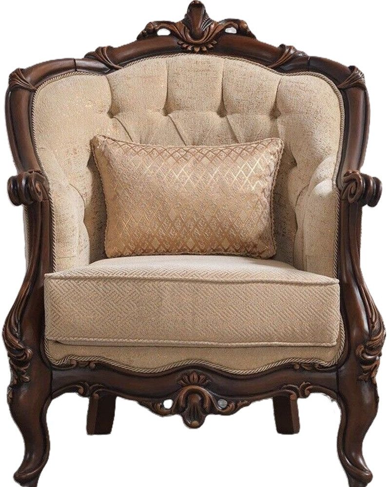 Xlmoebel Loungesessel Beiger Ohrensessel aus Polyester und Holz im Barockstil (Sessel), Hergestellt in Europa