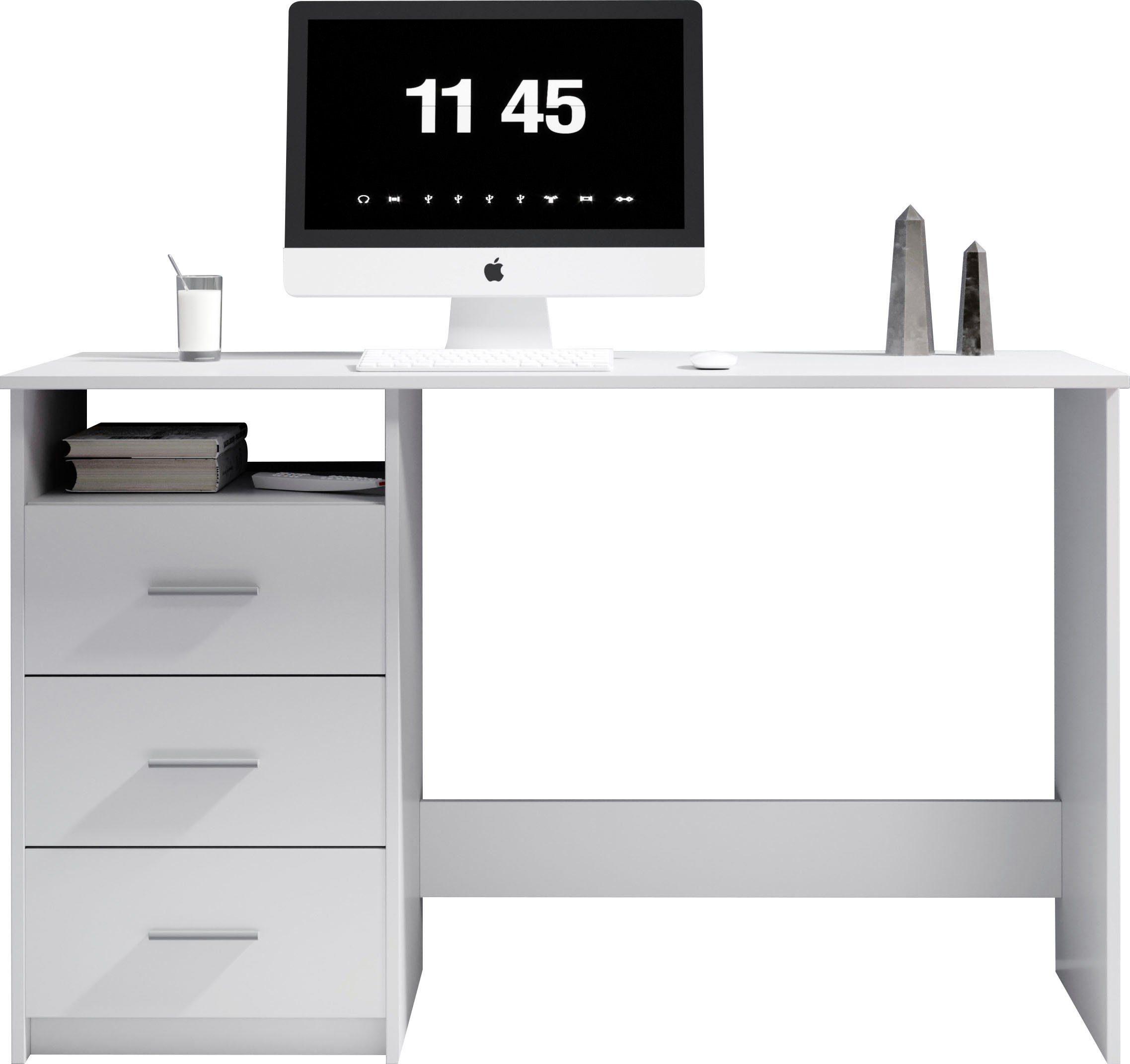 BEGA OFFICE Schreibtisch Adria, mit Schubkasten abschließbar, Schubkästen Rechts oder links montierbar weiß