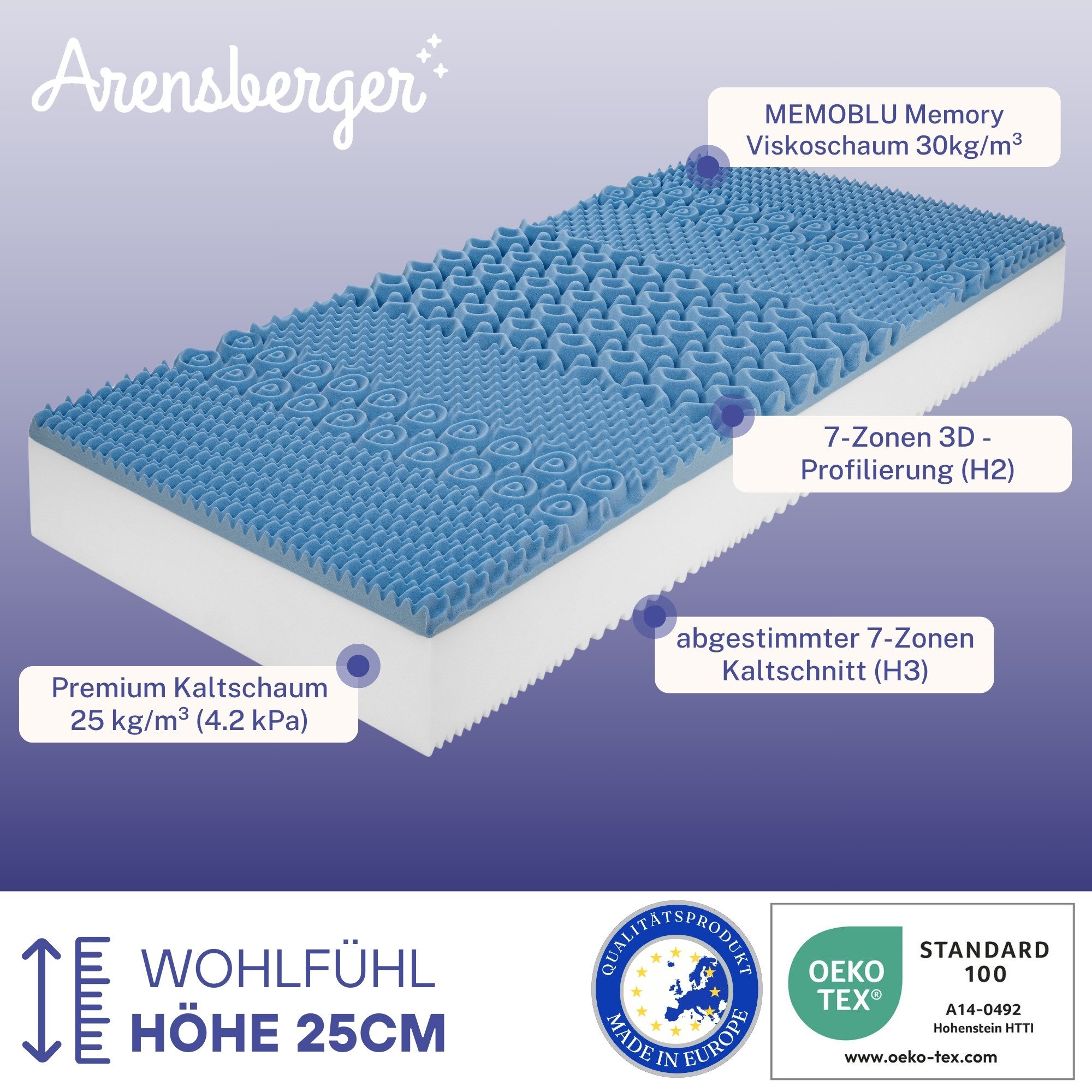Kaltschaummatratze Arensberger Kaltschaum Gel Matratze RELAXX, 25cm Höhe, A günstig online kaufen
