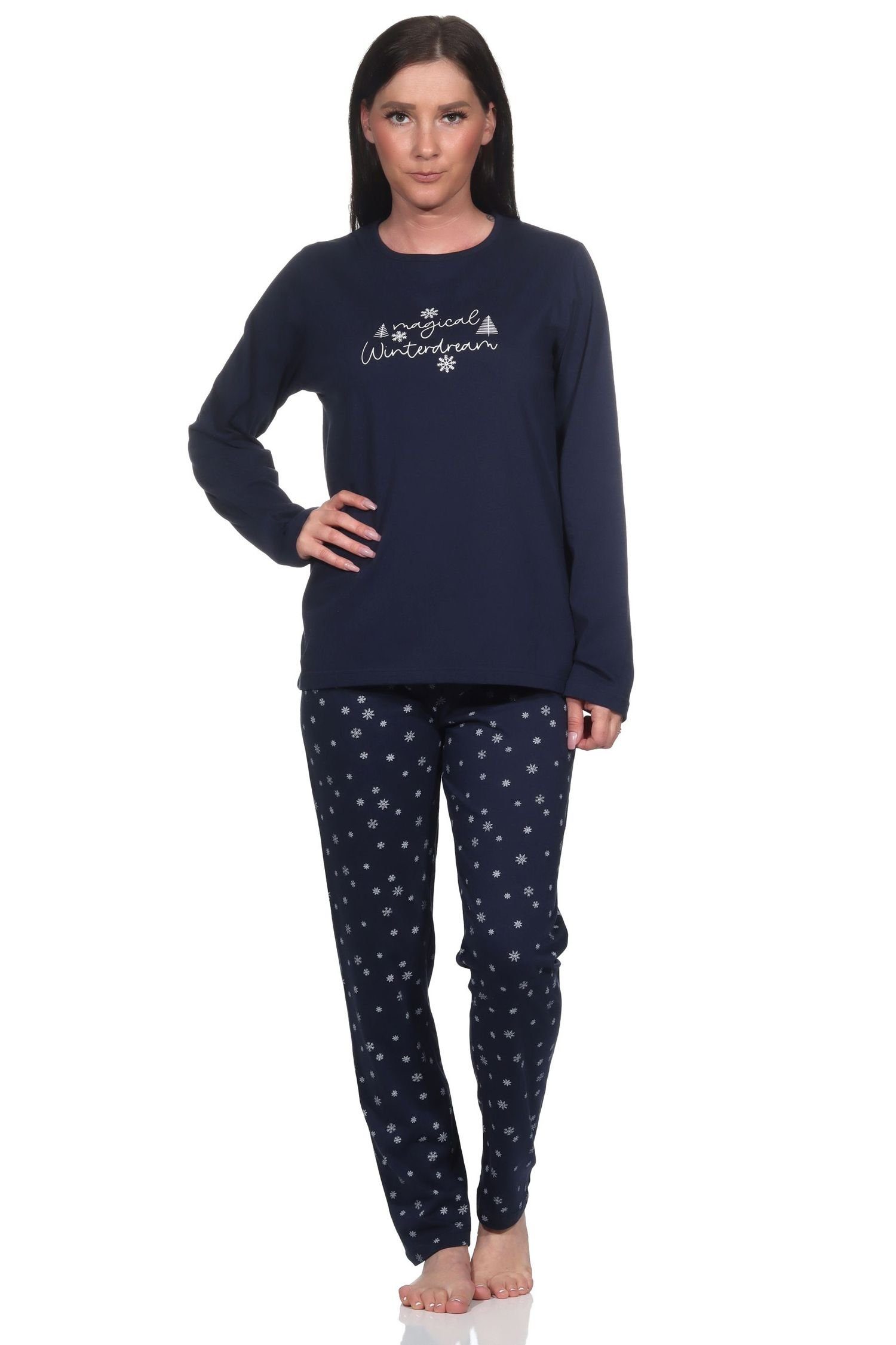 Damen Pyjama langarm in Schlafanzug Normann navy Normann wunderschöner Optik Eiskristall