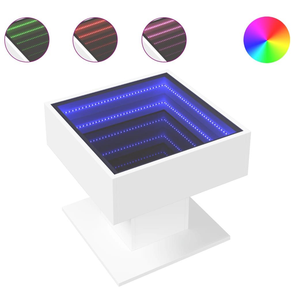 vidaXL Couchtisch NA LED Couchtisch Infinity-Spiegel Weiß 50x50x45 cm Spanplatte