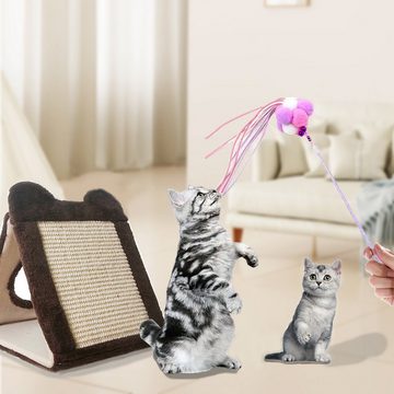 PeTraum Tier-Intelligenzspielzeug 2-in-1 Katzenspielzeug Set, Katzenzauberstab und Kratzbrett, Sisal