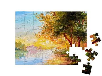 puzzleYOU Puzzle Ölgemälde: Alte Bäume am Fluss, 48 Puzzleteile, puzzleYOU-Kollektionen Gemälde, Ölbilder