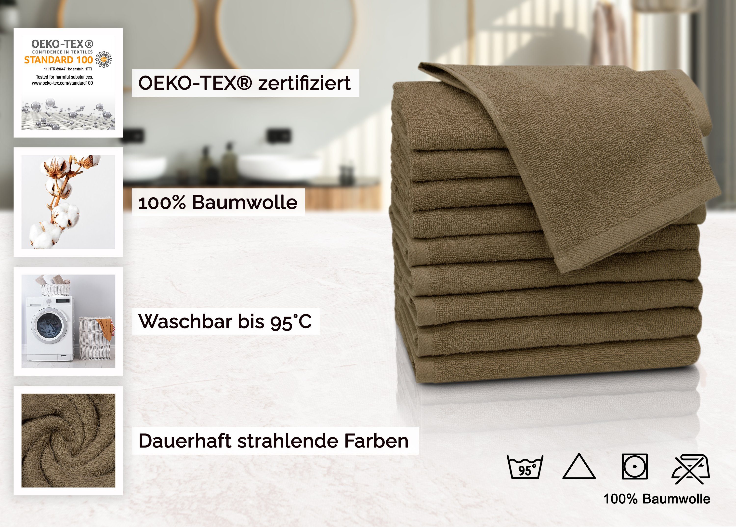 ZOLLNER Gästehandtücher, Walkfrottier bis tabak 95°C waschbar (10-St), alle Farben Baumwolle, 100% x 50 30 cm