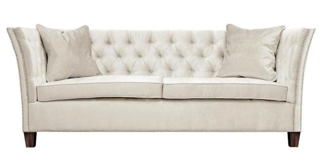 Xlmoebel Chesterfield-Sofa Beige Dreisitzer Sofa aus Samt für Wohnzimmer und Praxis, 1 Teile, Made in Europa