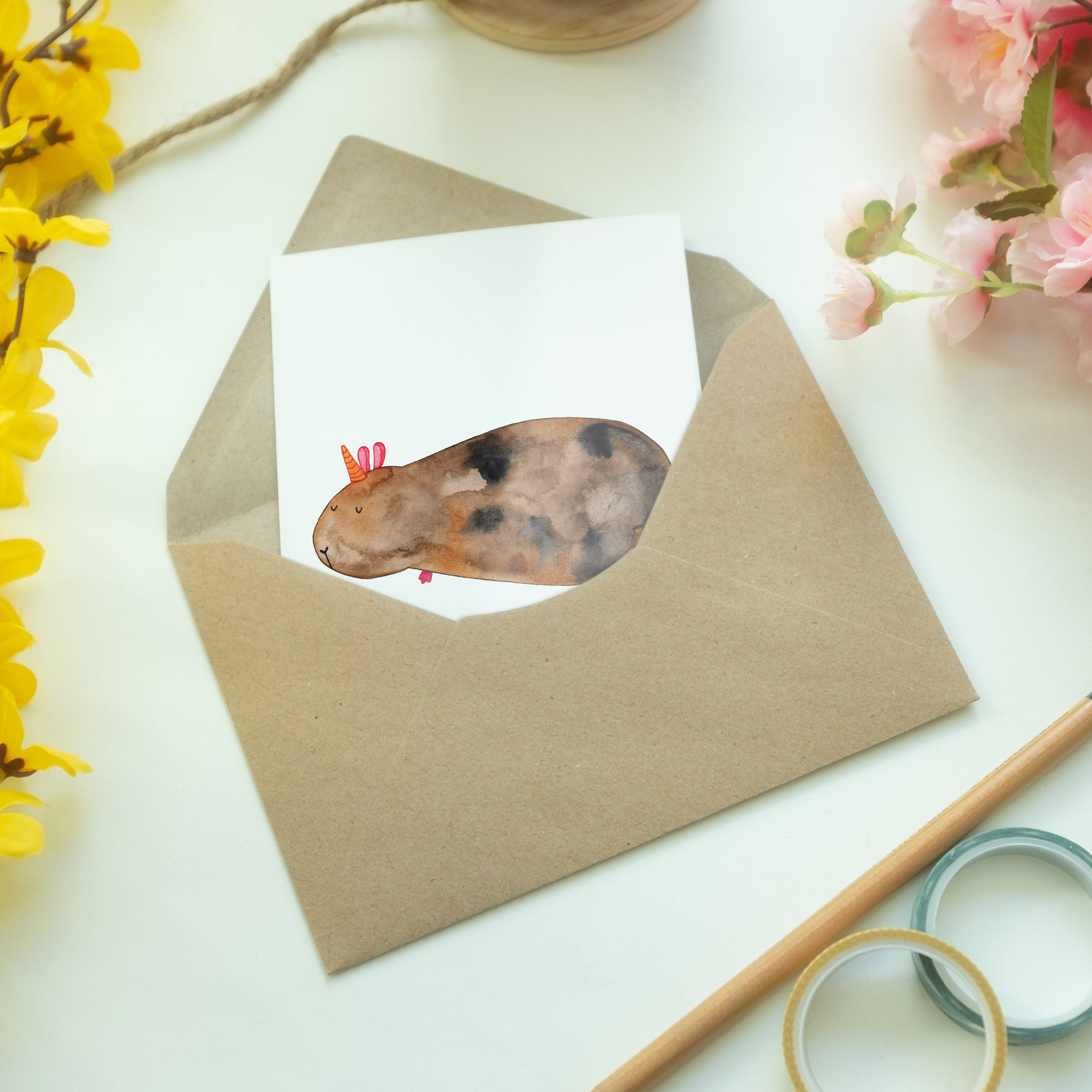 Einhörner, Karte, Mrs. - Geschenk, Meerhörnchen - Panda Kl Weiß Grußkarte & Einladungskarte, Mr.