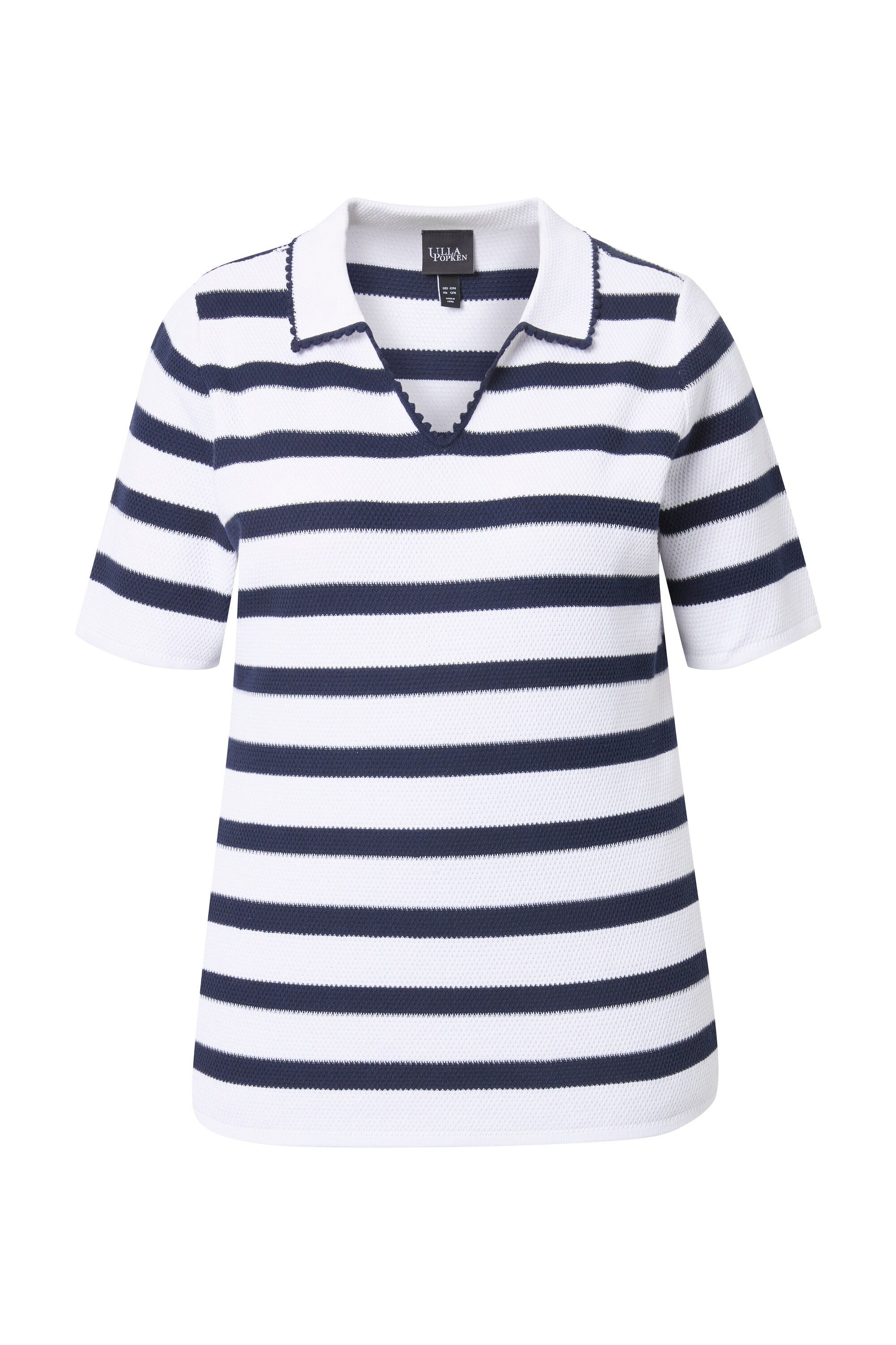 Ulla Popken Strickpullover Pullover Ringel Slim Polokragen Halbarm