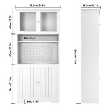 TWSOUL Küchenbuffet Küchenschrank, Vitrinenschrank, 88,5x38,5x190cm, Weiß