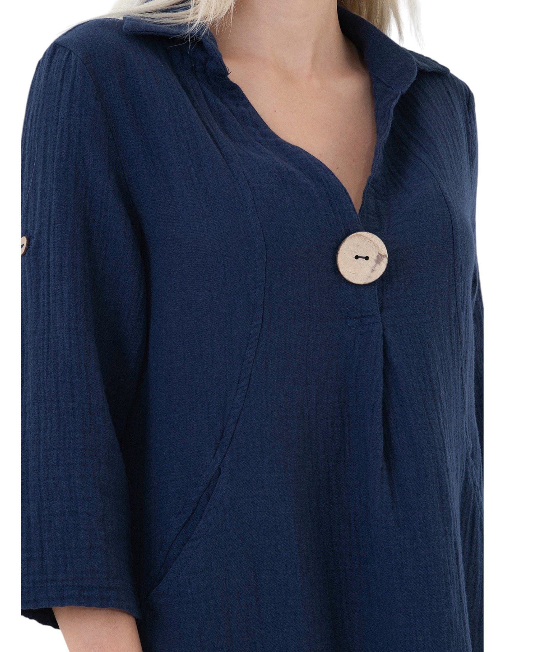 WENOR Tunikakleid Damen Musselin Bluse Sommerkleid V-Ausschnitt