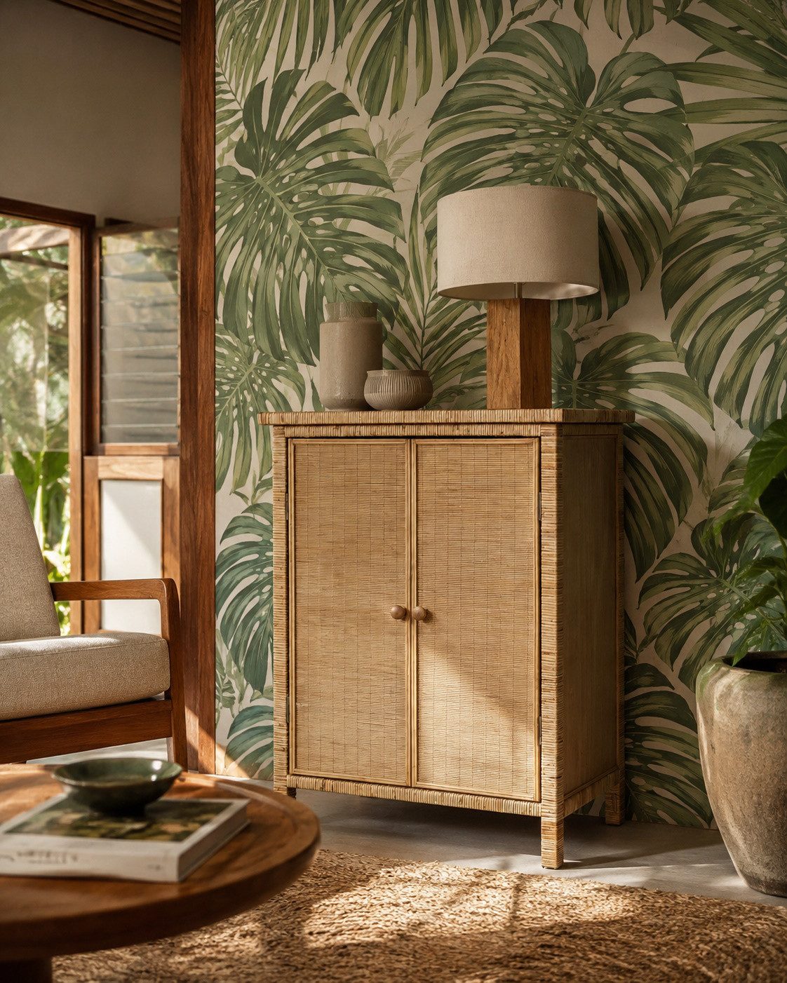 Chic Antique Kommode Schrank Marbella Rattan Bambus