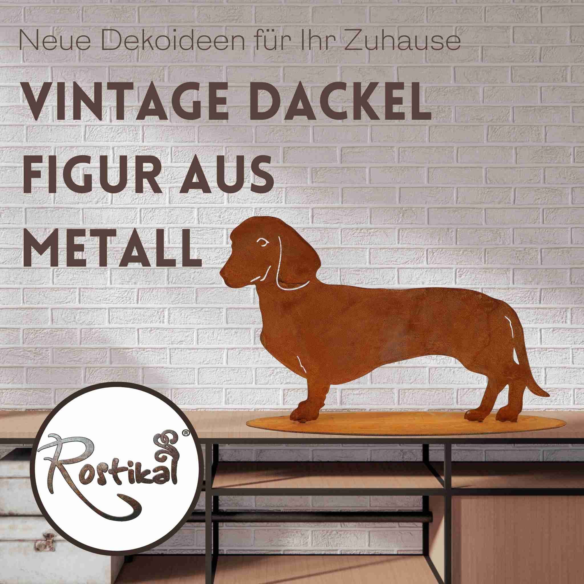 Rostikal Gartenfigur Dackel Rostfigur – Hundefigur aus Metall für Garten & Terrasse, Hundefigur Dackel aus Edelrost – Deko für Beet, Terrasse & Balkon