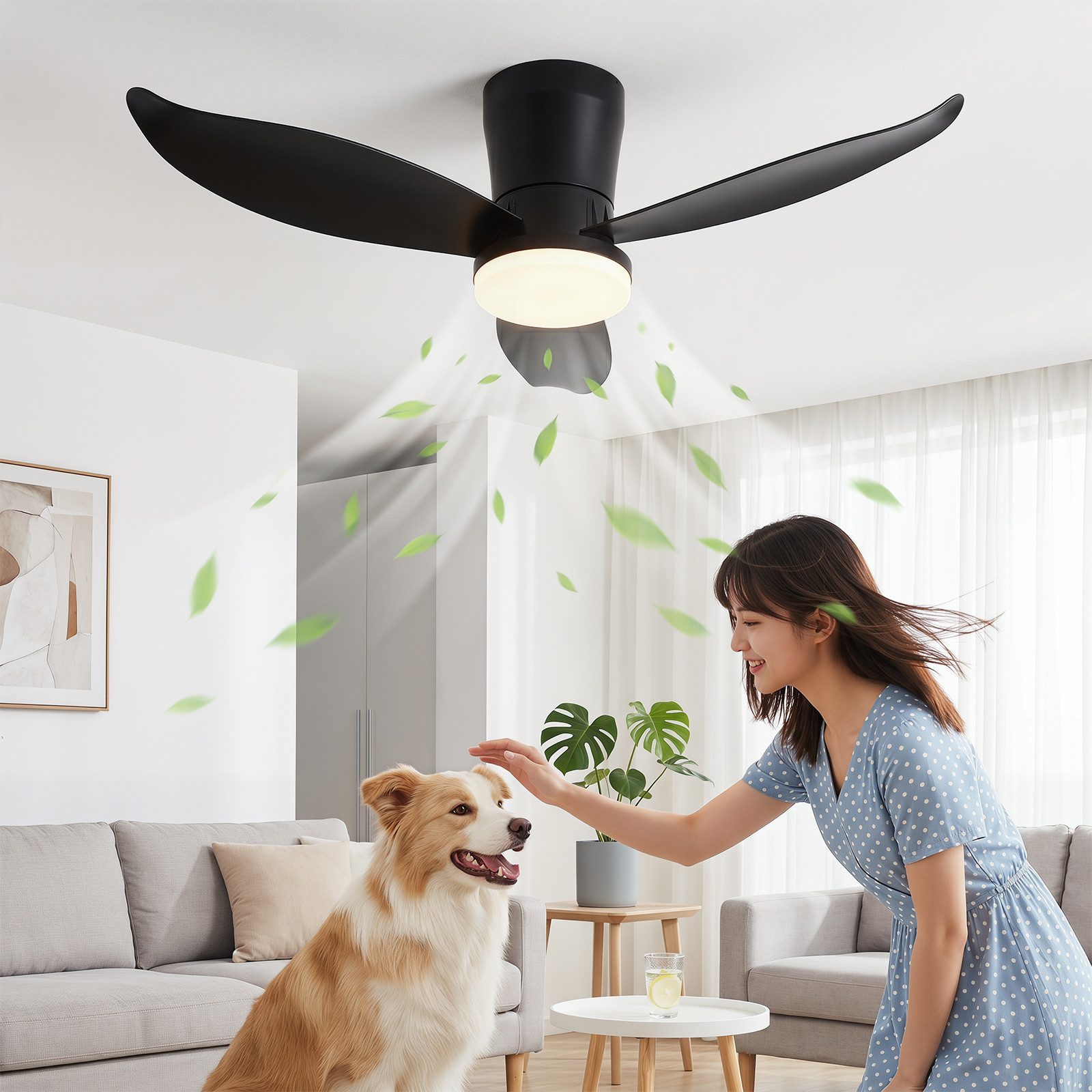 oyajia Deckenventilator Leise Deckenventilator mit Beleuchtung inkl Fernbedienung 95CM, 6 Geschwindigkeiten Timer Vor- & Rücklauf LED dimmbar CCT Nachtlicht