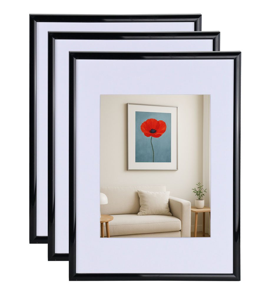 IDEAL TREND Bilderrahmen 3er 5er Set New Lifestyle Kunststoff Bilderrahmen mit Passepartout & K, für 1 Bilder (3 St), Schrägschnitt Passepartout