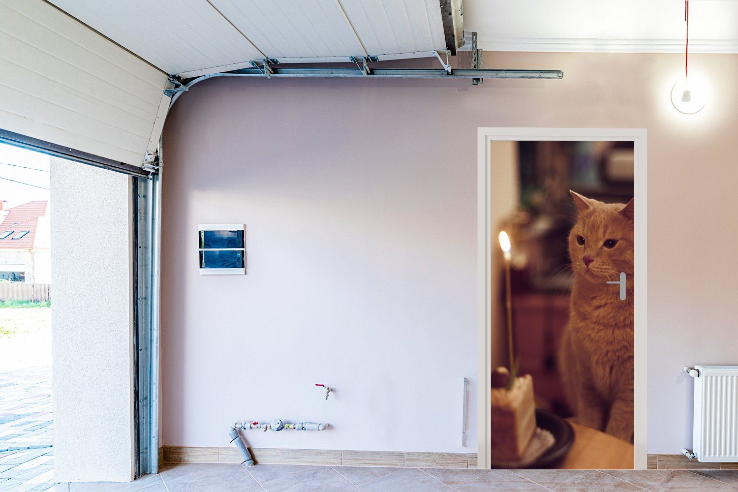 MuchoWow Türtapete Katze - Matt, für - Tür, Türaufkleber, (1 Geburtstag Kerze, 75x205 cm bedruckt, St), Fototapete
