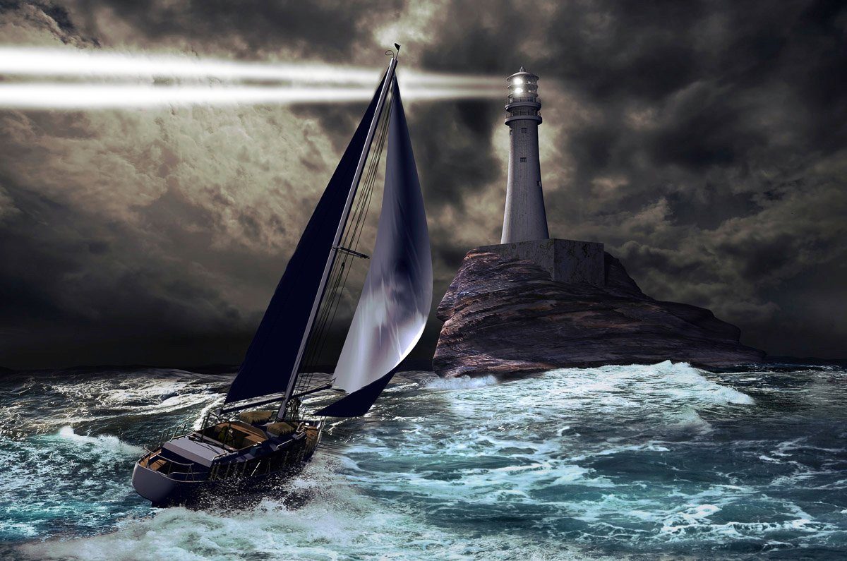 Papermoon Fototapete Schiff mit Leuchtturm | Fototapeten