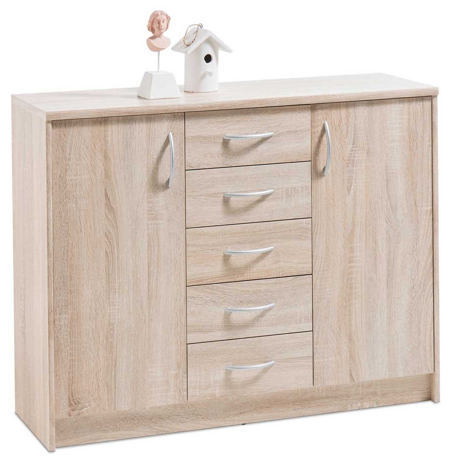 Kommode OPTIMUS, B 109 x H 112 cm, Eiche Sonoma Dekor, 2 Türen und 5 Schubladen