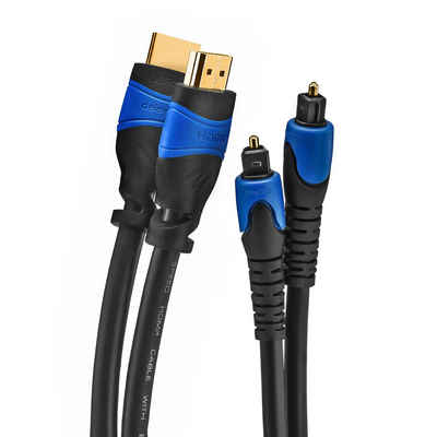 deleyCON deleyCON 2m HDMI Kabel + 2m Toslink optisches Audio Digital Kabel (2m HDMI-Kabel