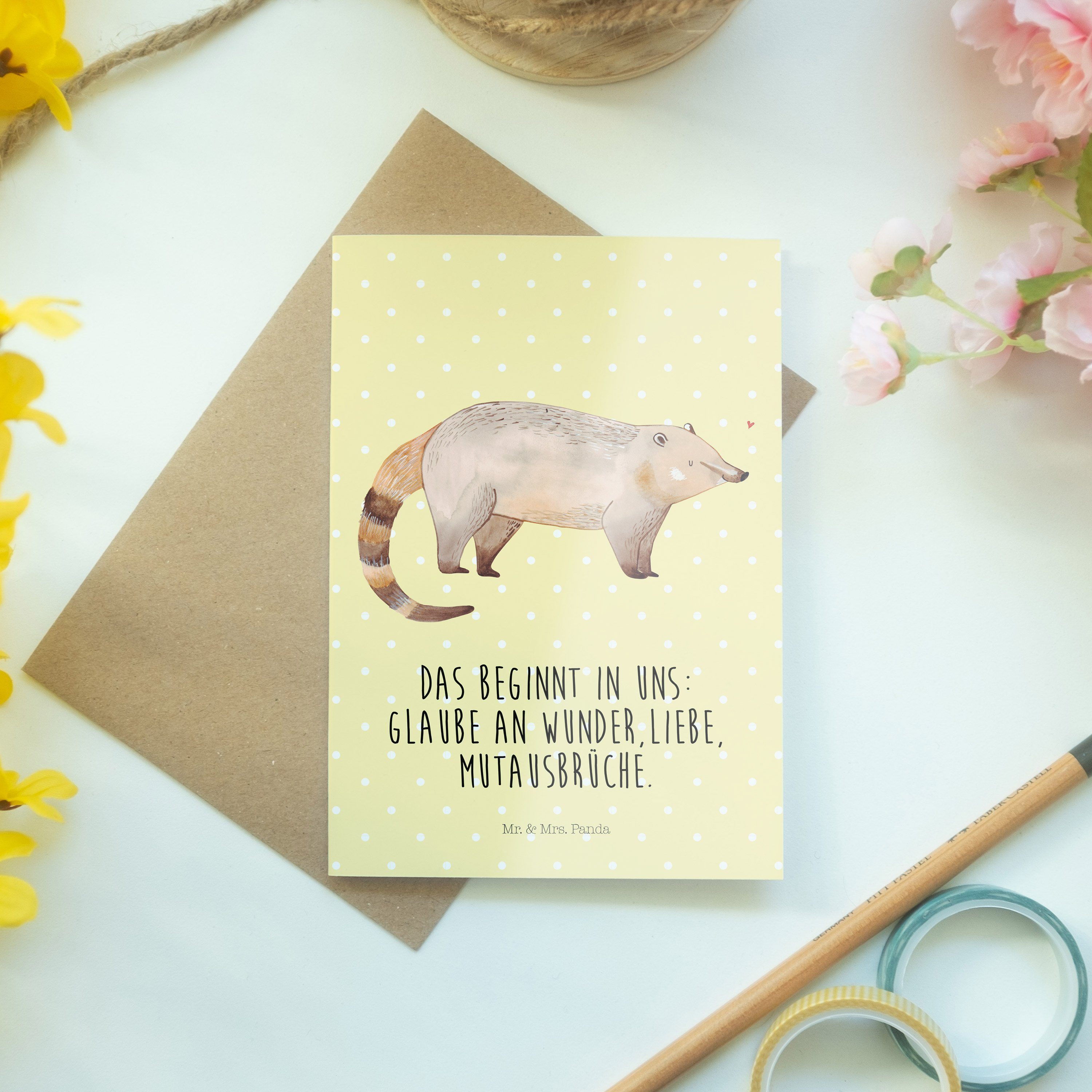 Panda Nasenbaer Hochzeitskarte, & Mrs. Gelb Mr. Geburtsta Grußkarte Geschenk, Pastell - Karte, -