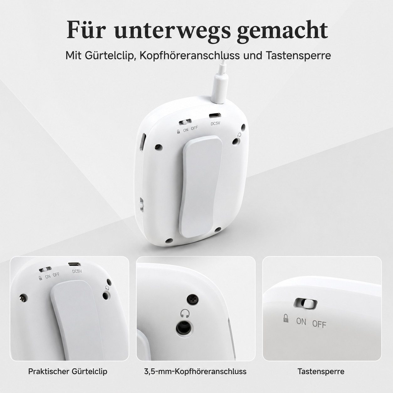 Lisabonde DAB+ Digitalradio tragbar Mini Radio mit OLED-Display Clip & Akku UKW-Radio (DAB, Sendersuchlauf, Favoritenspeicher, DAB+, FM (UKW), Ultra-kompakt,60  – Bild 4 von 5
