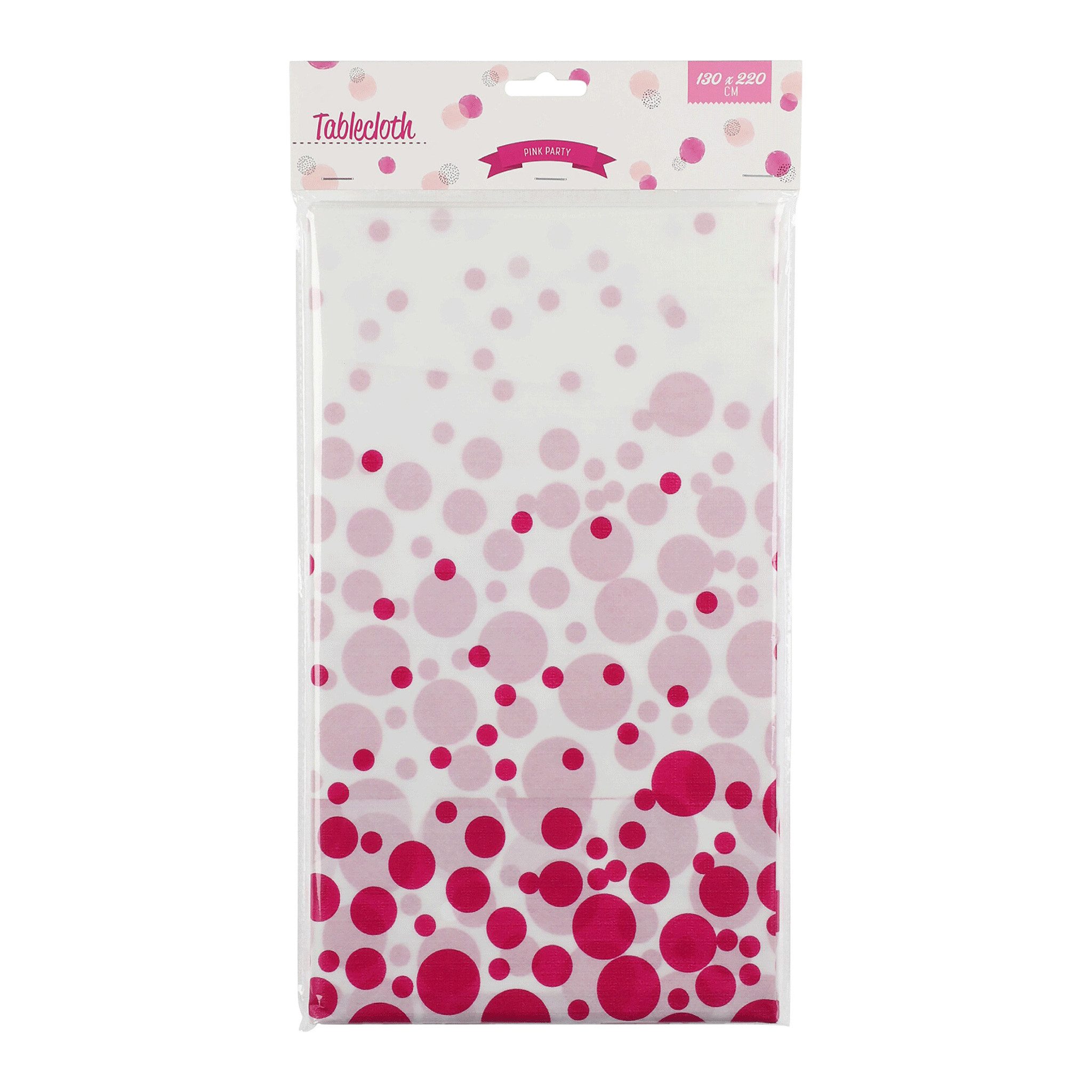 Free & Easy Tischläufer, Tischdecke 130x220cm Kunststoff abwaschbar mit Punkten Weiß Pink