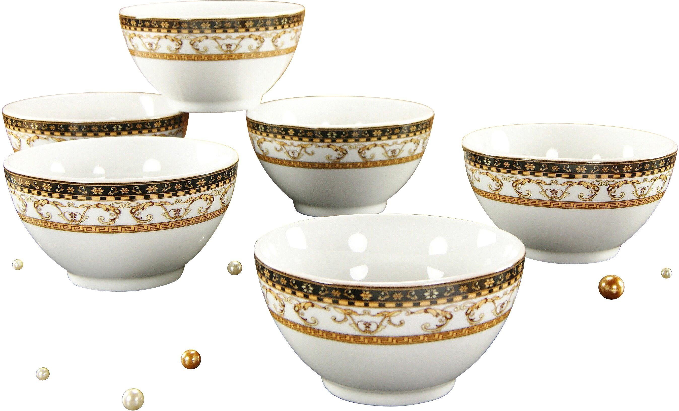 CreaTable Müslischale Majestosa, Porzellan, (Set, 6-tlg), Salatschale, Snackschale, weiß, Dekor schwarz abgesetzt, Ø 12 cm