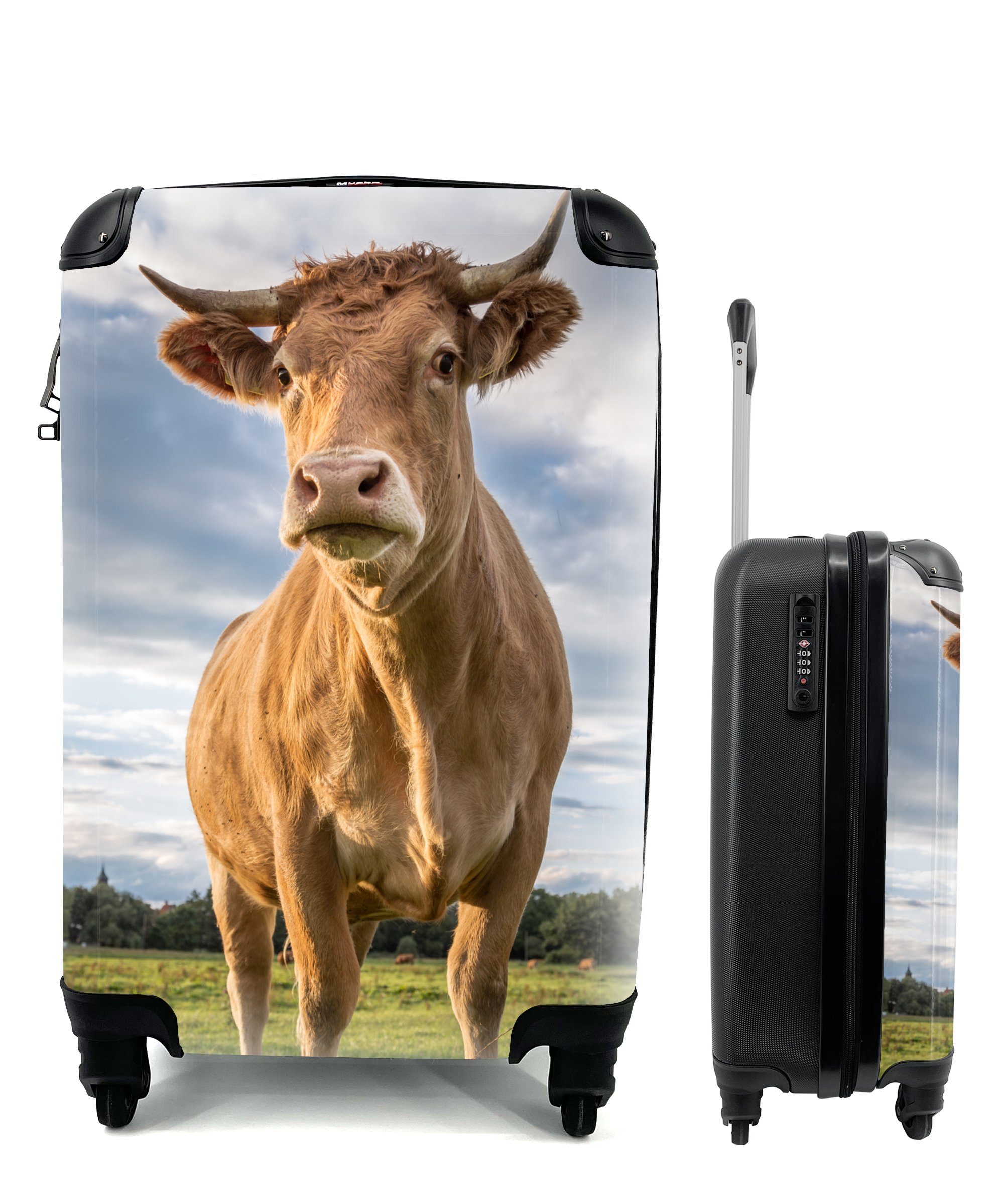 MuchoWow Handgepäckkoffer Kuh - Braun - Natur, 4 Rollen, Reisetasche mit rollen, Handgepäck für Ferien, Trolley, Reisekoffer