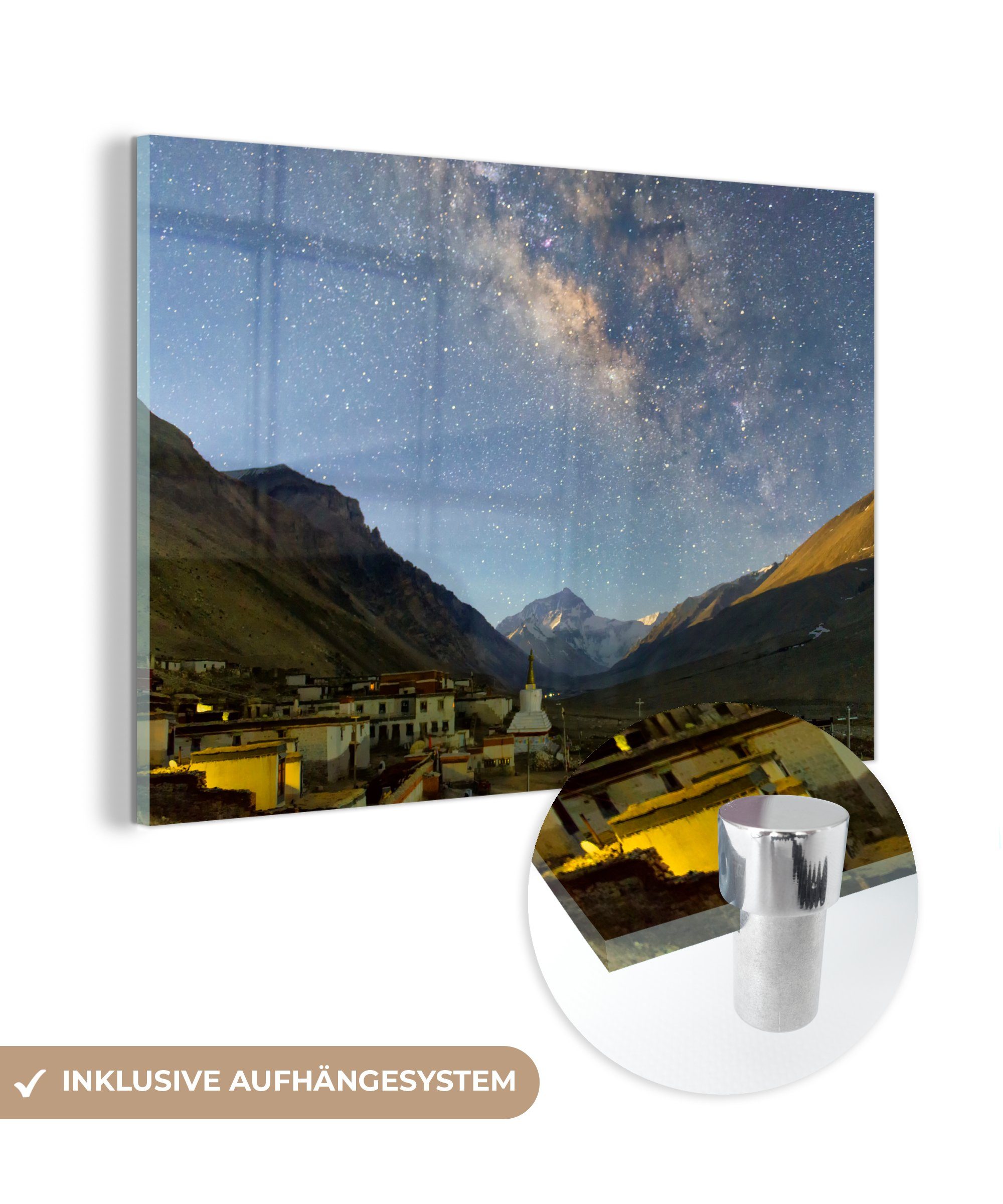 MuchoWow Acrylglasbild Sternenhimmel - Berge - Tibet, (1 St), Acrylglasbilder Wohnzimmer & Schlafzimmer