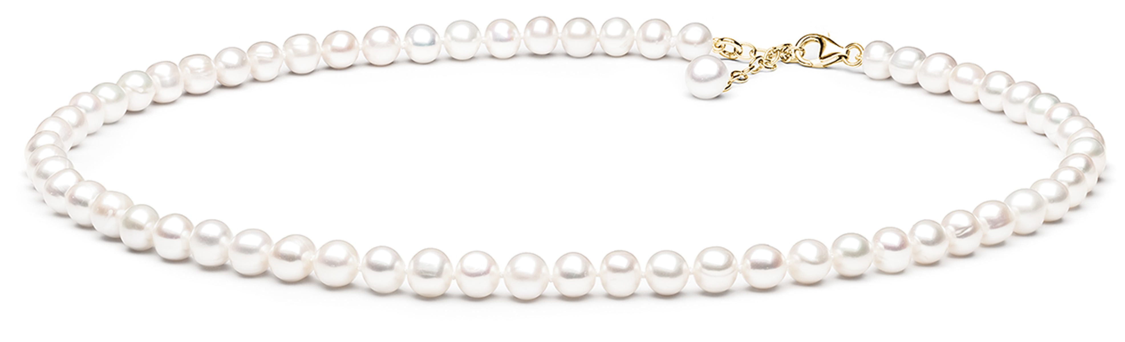Gaura Pearls Perlenkette weiß, rund, 8 mm, 45-48 cm, 585 Gelbgold plattiert günstig online kaufen