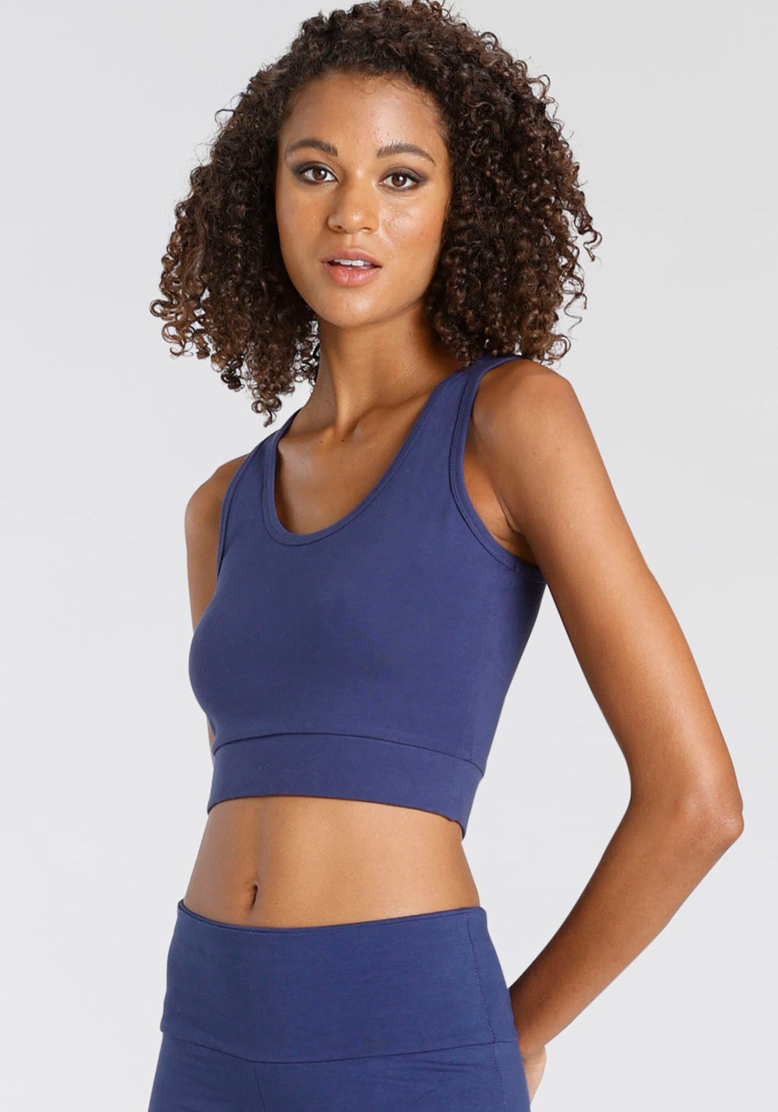 -Basic-Crop-Top LASCANA breiten ACTIVE Trägern Sporttop marine mit