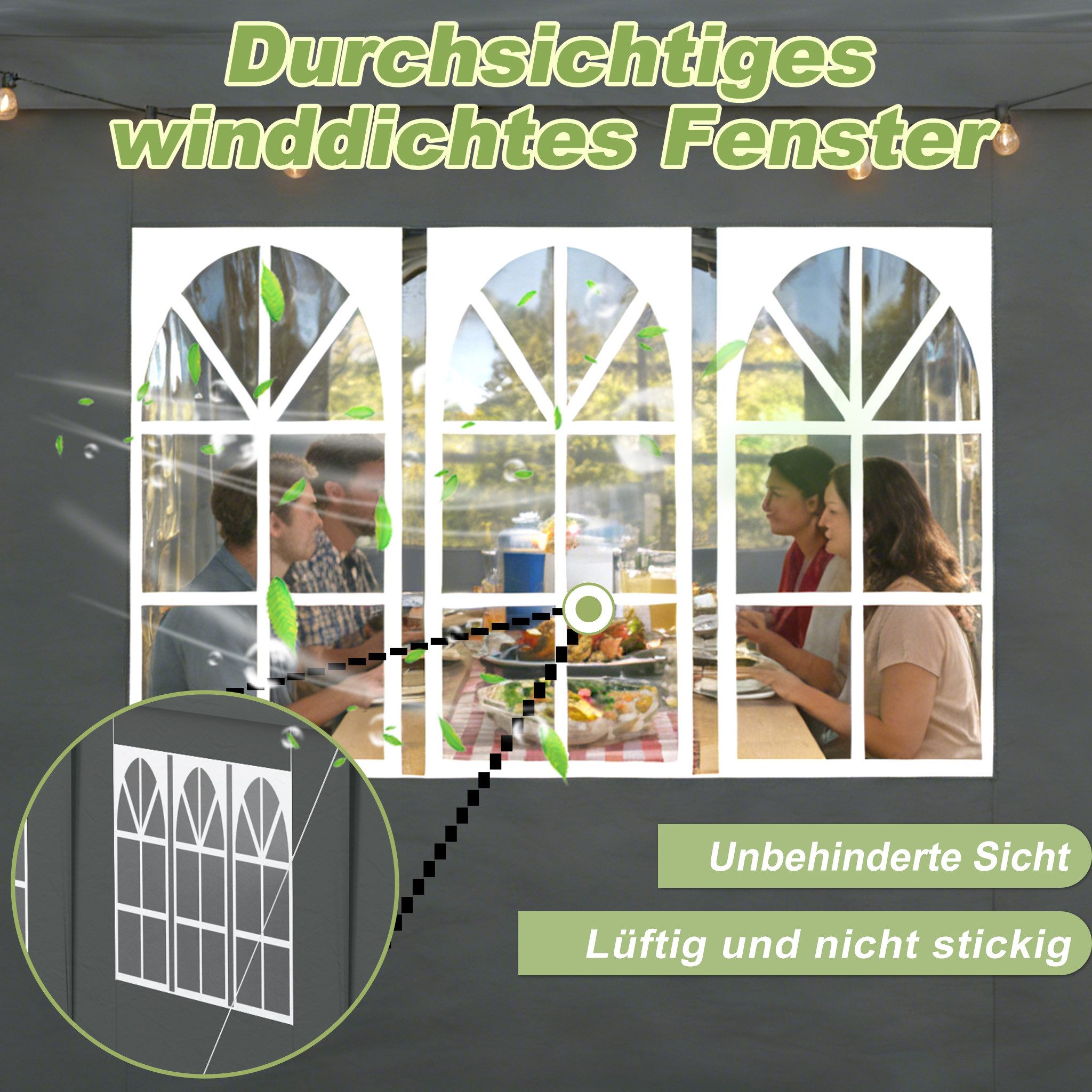 FIVMEN Pavillon Gartenpavillon Partyzelt 3x3/3x6/3x9m Festzelt Bierzelt, mit Seitenwänden Fenster Outdoor Gartenzelt für Party – Bild 3 von 5