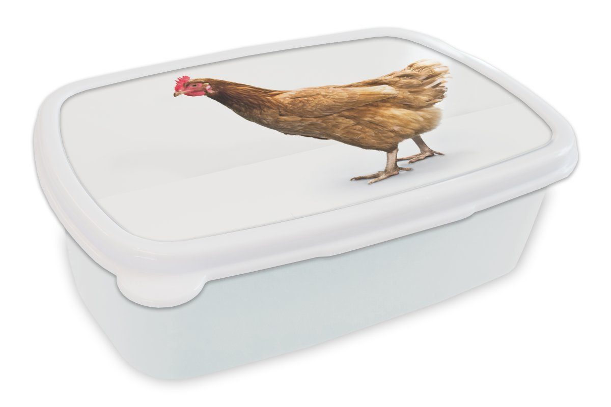 MuchoWow Lunchbox Braunes Huhn auf weißem Hintergrund, Kunststoff, (2-tlg), Brotbox für Kinder und Erwachsene, Brotdose, für Jungs und Mädchen