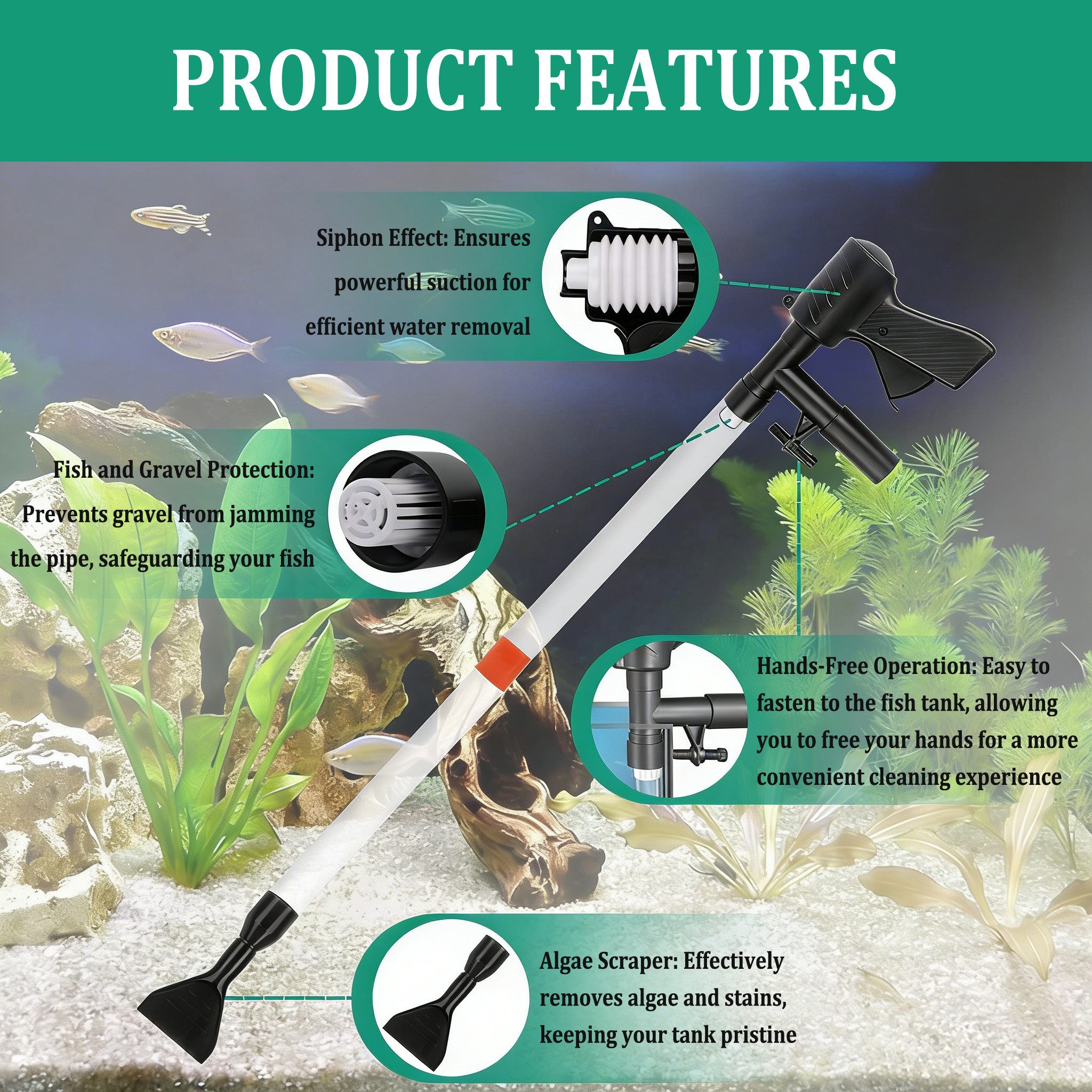 Zyronn Aquariumfilter Aquarium Staubsauger, Aquarium Wasserwechselgerät, Aquarium Kiesreiniger, Aquarium Reinigungsset, Aquariumfilter
