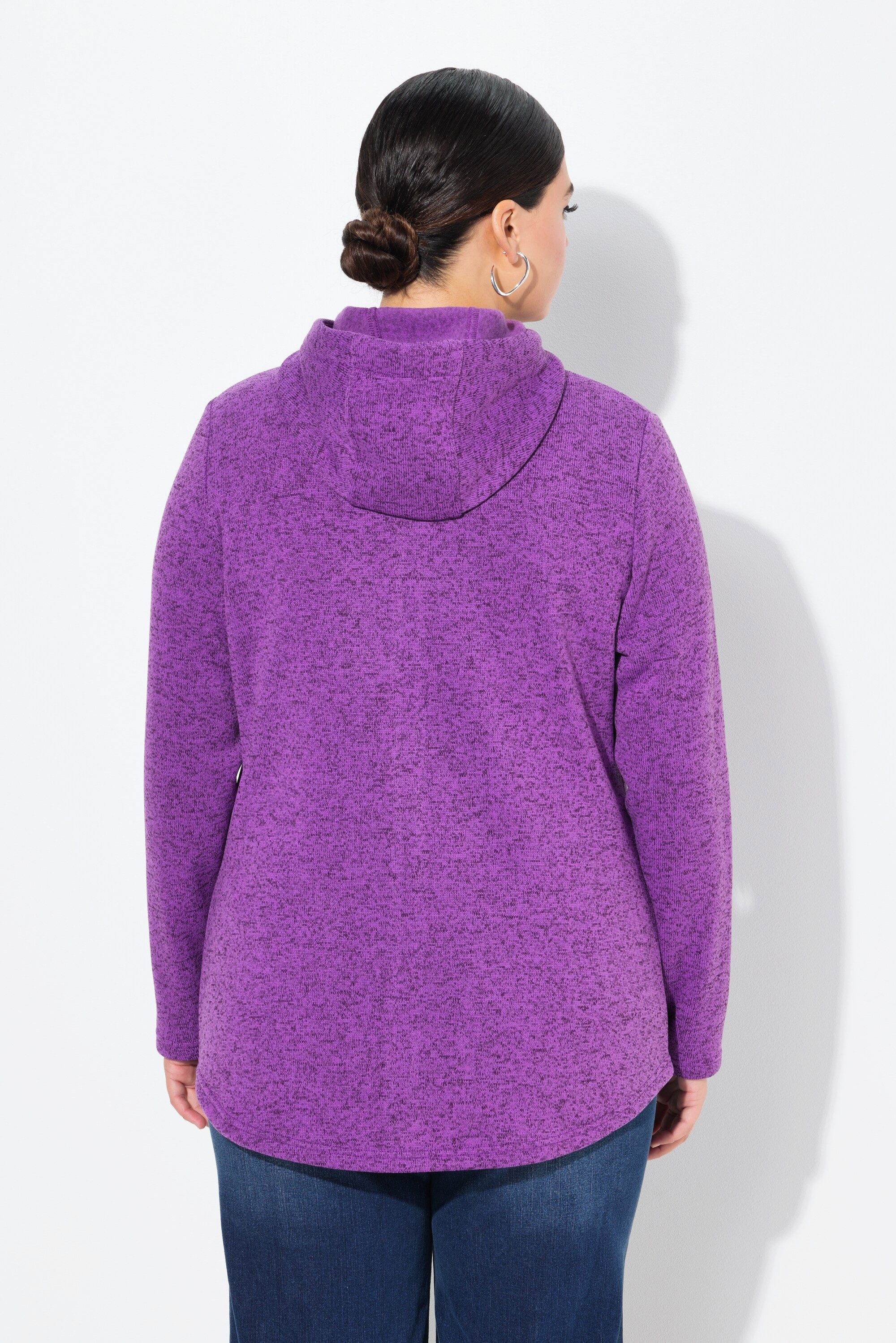 Ulla Popken Sweatjacke Strickfleece-Jacke Kapuze Reißverschlusstaschen