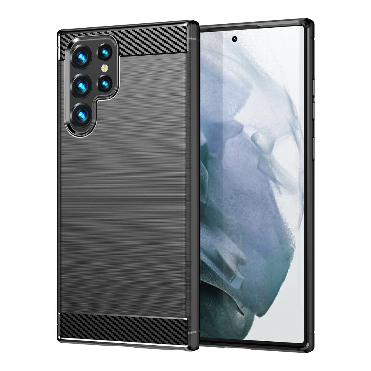MSM Handyhülle Hülle für Samsung Galaxy S22 / Plus / Ultra 5G Schwarz Carbon Optik