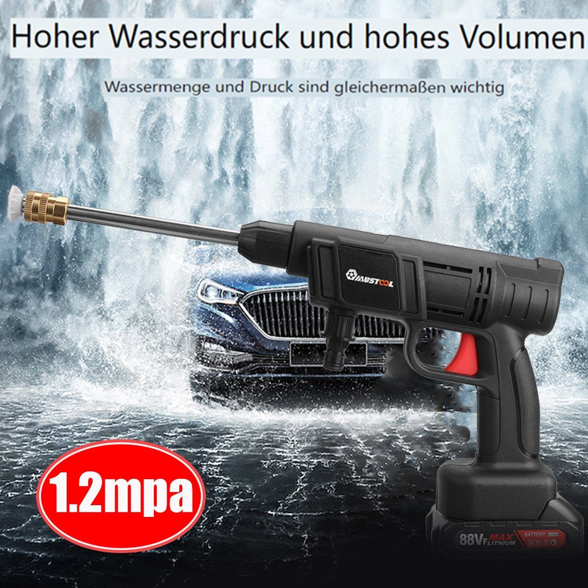 mit 160W Akku Hochdruckreiniger AUDEW 15000 Akku-Hochdruckreiniger, 5m 1 U/min Schlauch 1300mAh,