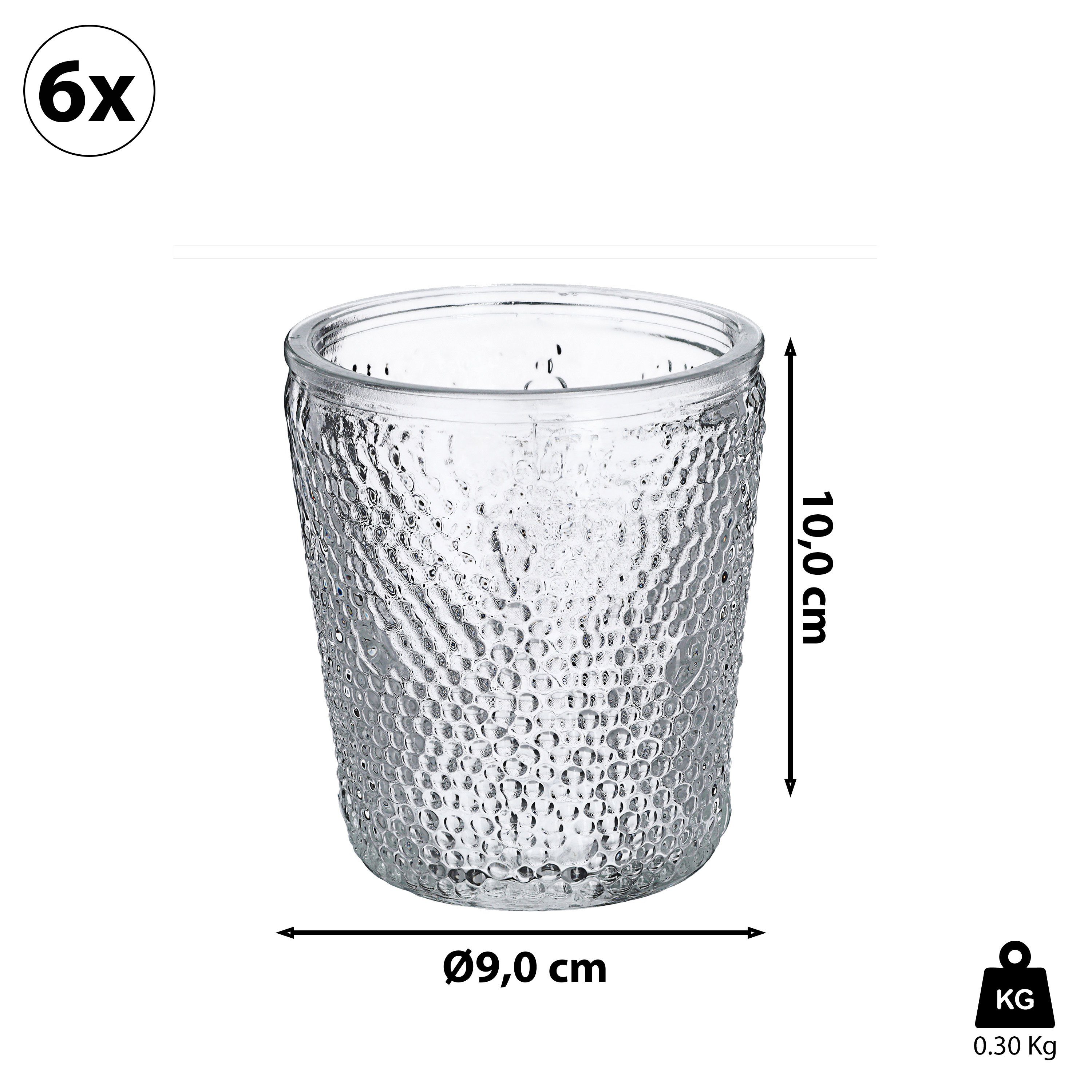 CEPEWA Teelichthalter Windlicht Teelichtglas 6er Set mit Prägung Ø9cm. € 12,95