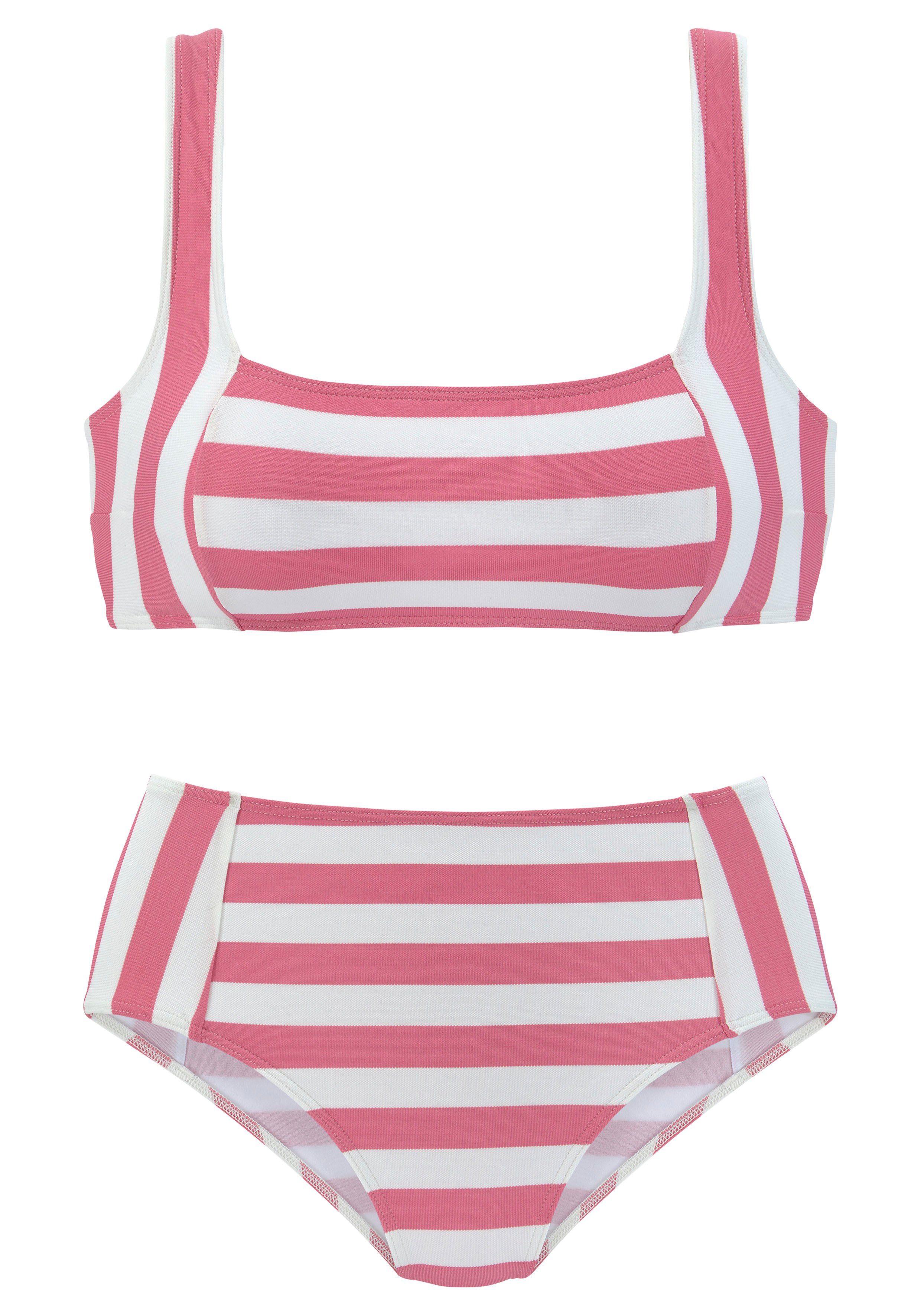 Venice Streifen Bustier-Bikini Beach flamingo-weiß mit gewebten