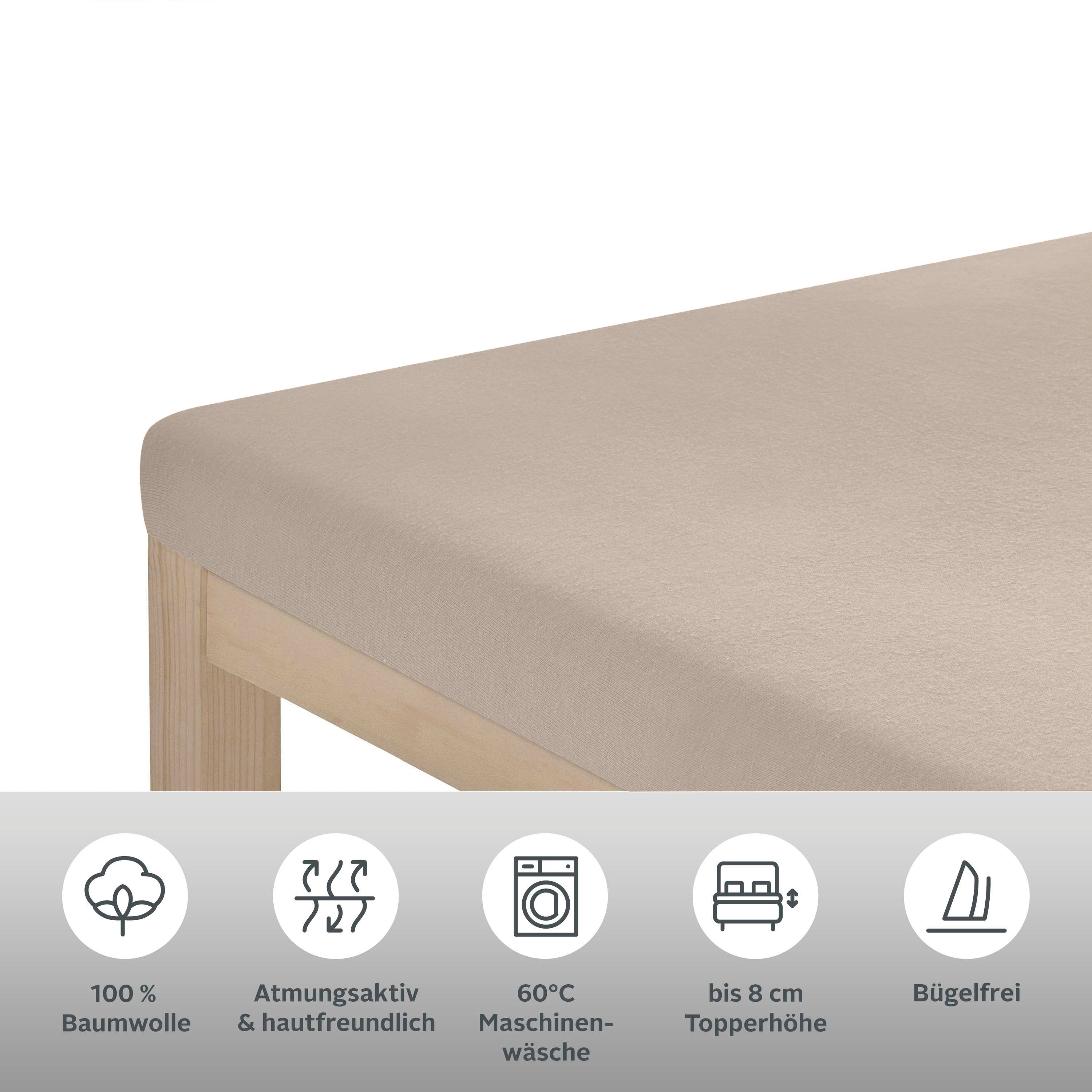 OTTO home Spannbettlaken Physalis Topper COMFORT, 100% Baumwolle, 150 g/m², Jersey, Gummizug: rundum, (2 Stück), Baumwolle, Matratzen bis 10 cm Höhe, Bettlaken, Spannbetttuch, Laken