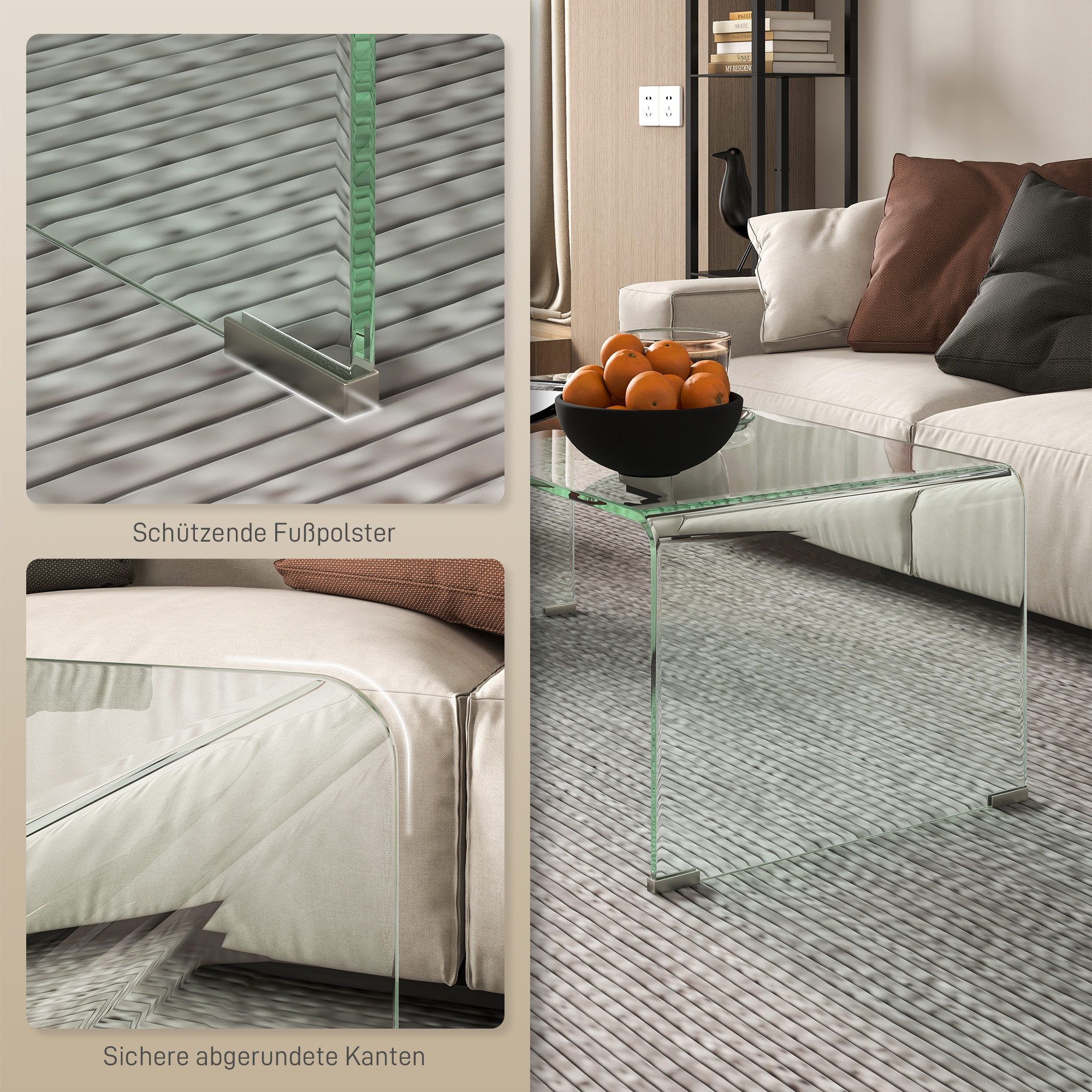 HOMCOM Couchtisch Rechteckig Moderner Glastisch Kaffeetisch (80x45x35 cm Wohnzimmertisch, 1-St., Beistelltisch), aus gehärtetem Glas, für Wohnzimmer, Schlafzimm – Bild 5 von 5