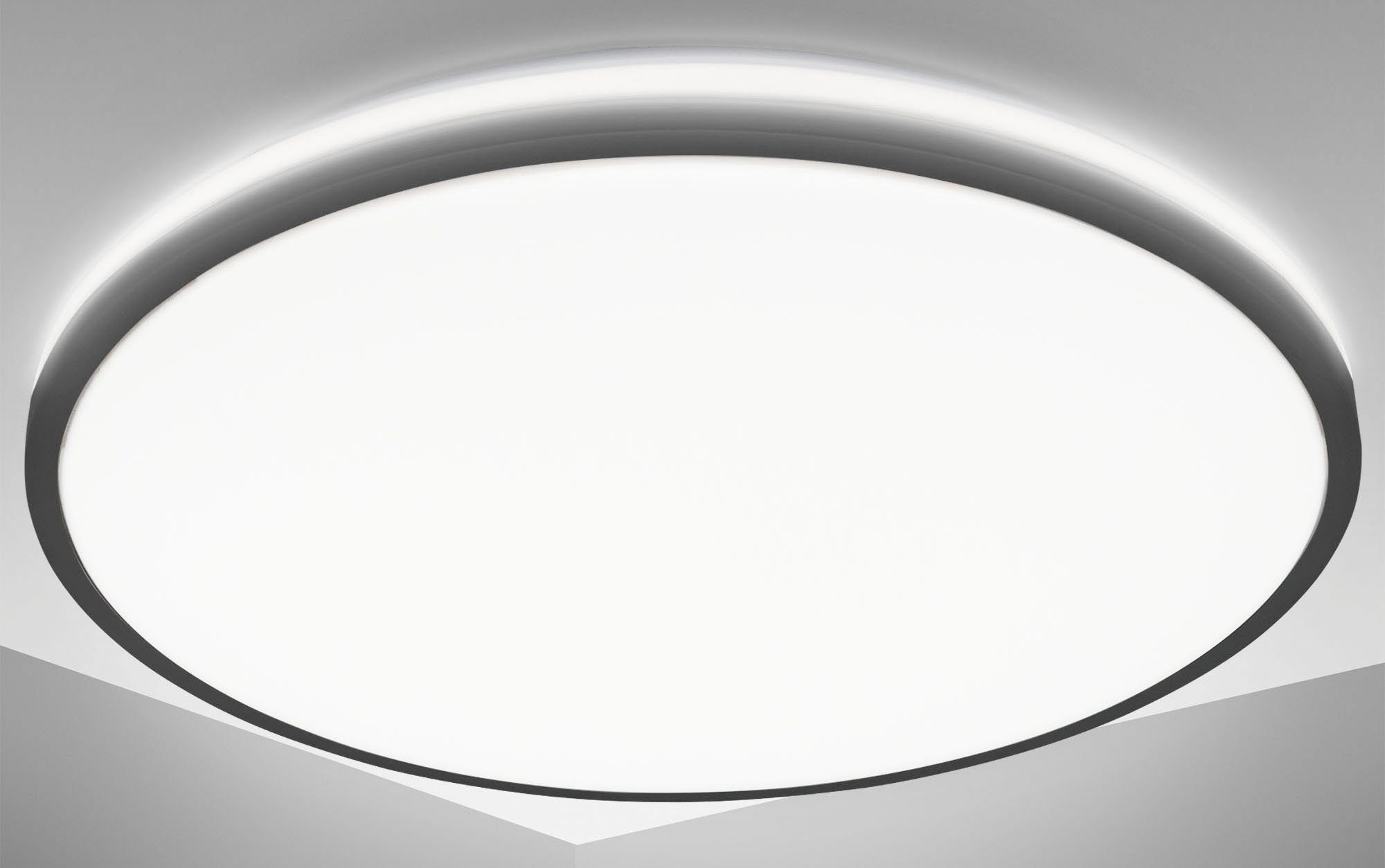 B.K.Licht LED Deckenleuchte BK_DL1536 Deckenlampe, Ø38cm, neutralweißes Licht, Backlight, 24W, LED fest integriert, Neutralweiß, 4.000K, 3.000Lm, Indirektes Licht, Schwarz, Wohnzimmerlampe | Deckenlampen