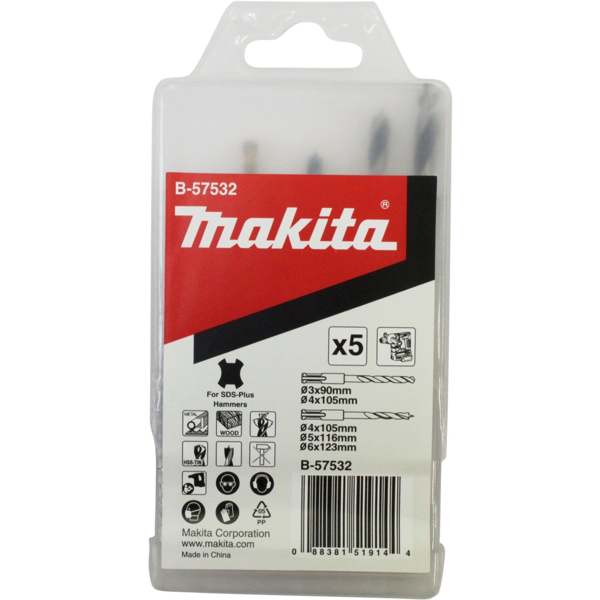 Makita Bohrer- und Bitset Makita SDS+ Bohrer-Satz Holz / Metall B-57532