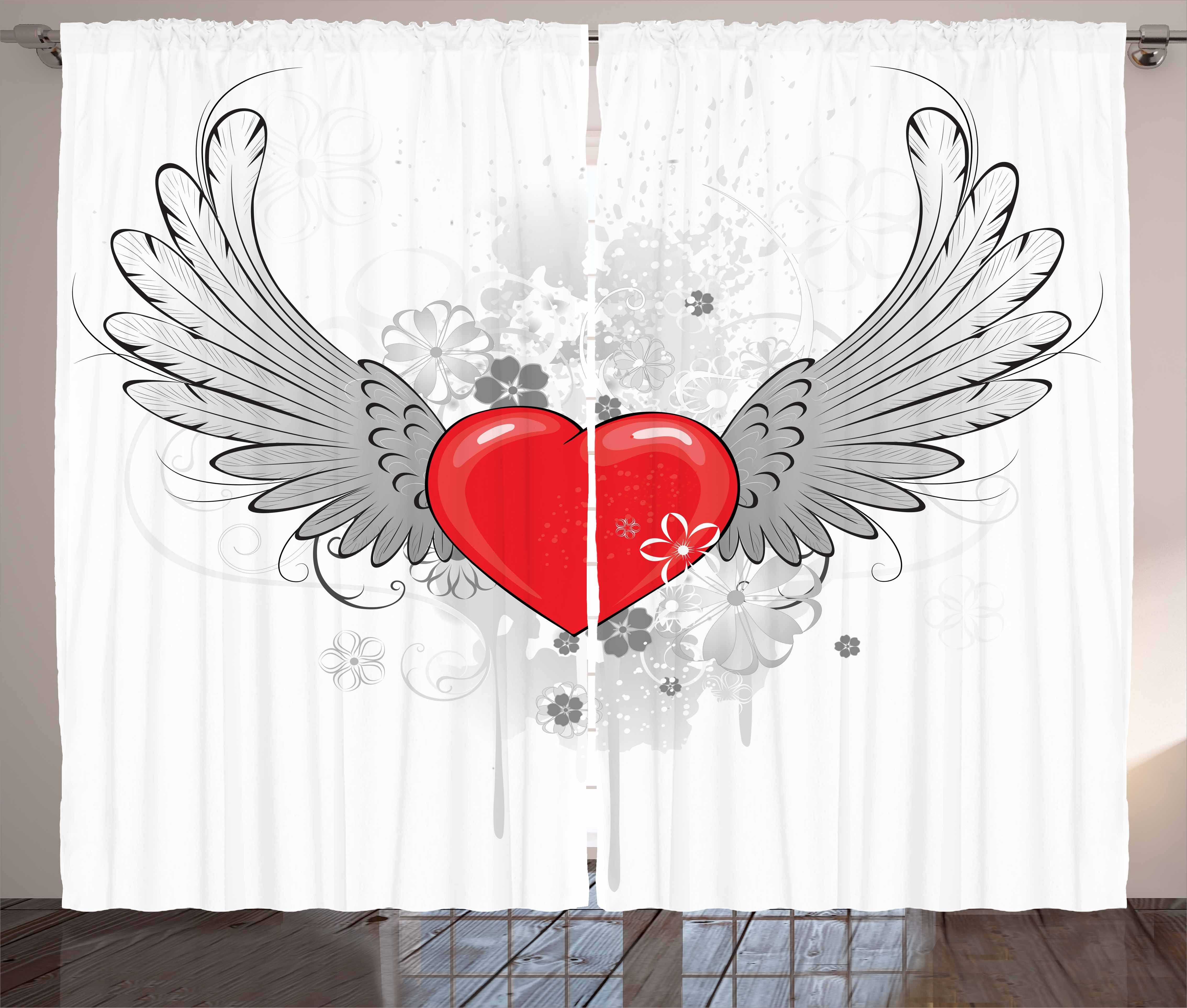 Gardine Schlafzimmer Kräuselband Vorhang mit Schlaufen und Haken, Abakuhaus, angel Wings Klassisches Doodle Herz