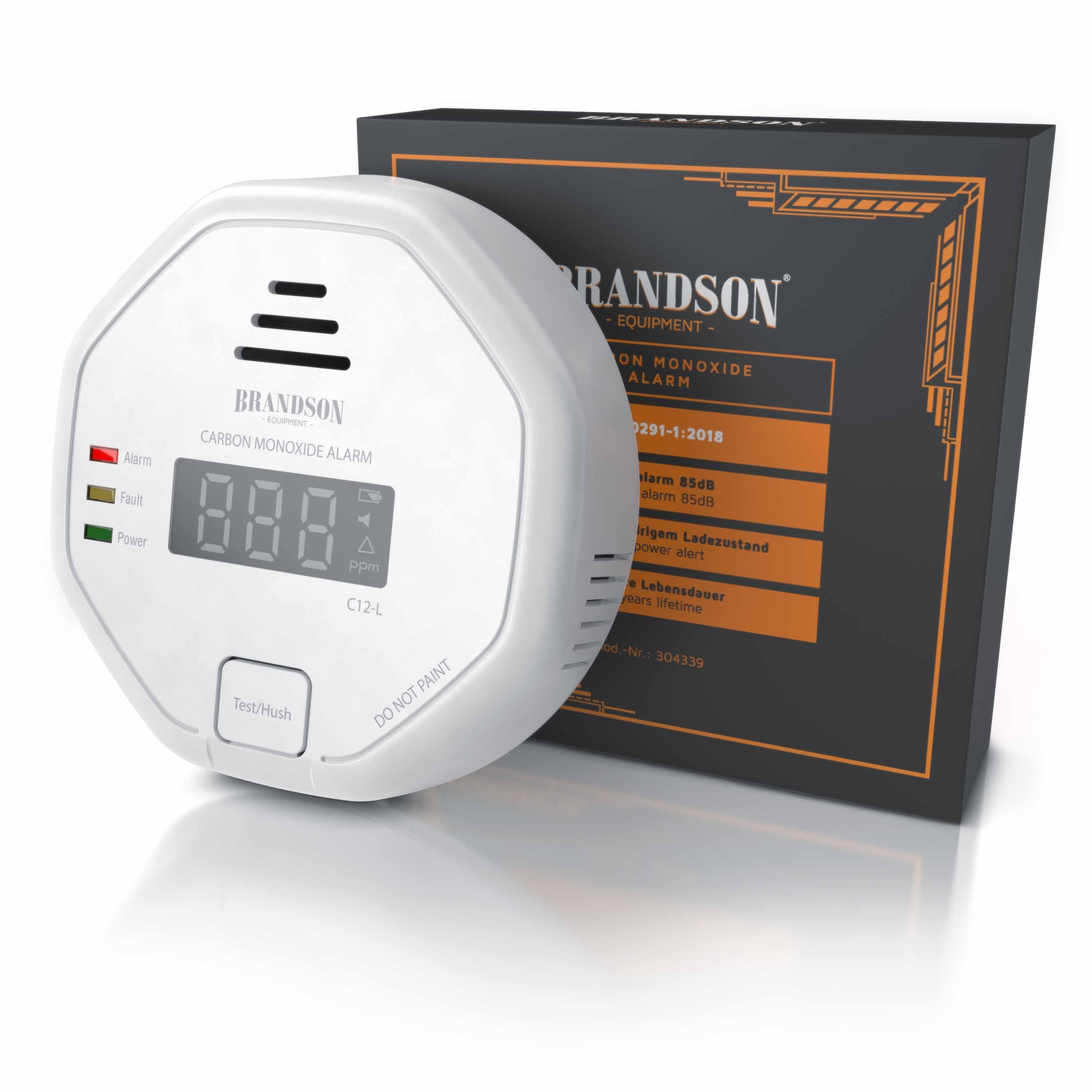 Brandson Kohlenmonoxid Melder mit LCD Display, CO Alarm, 7-10 Jahre Batterie CO-Melder (Warnmelder, Lauter Alarm 85 dB, Testschalter. DIN EN50291 Zertifiziert)