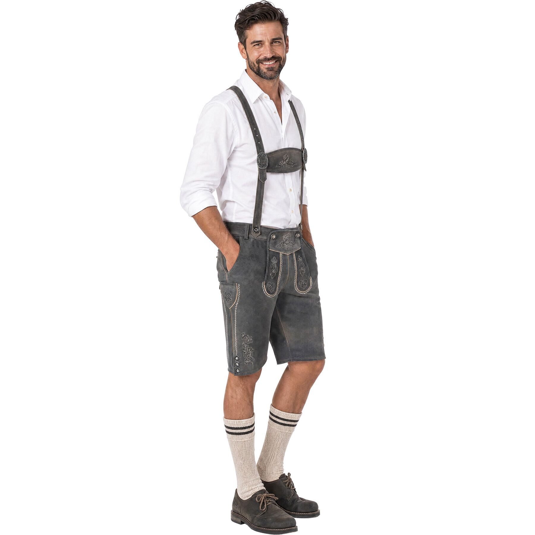 dressforfun Trachtenhose Kurze Herren-Lederhose mit traditionellen Strickereien, hochwertig (Herrenhose Joshua, für Volksfeste in Sandfarben) langlebig, echte K – Bild 5 von 5