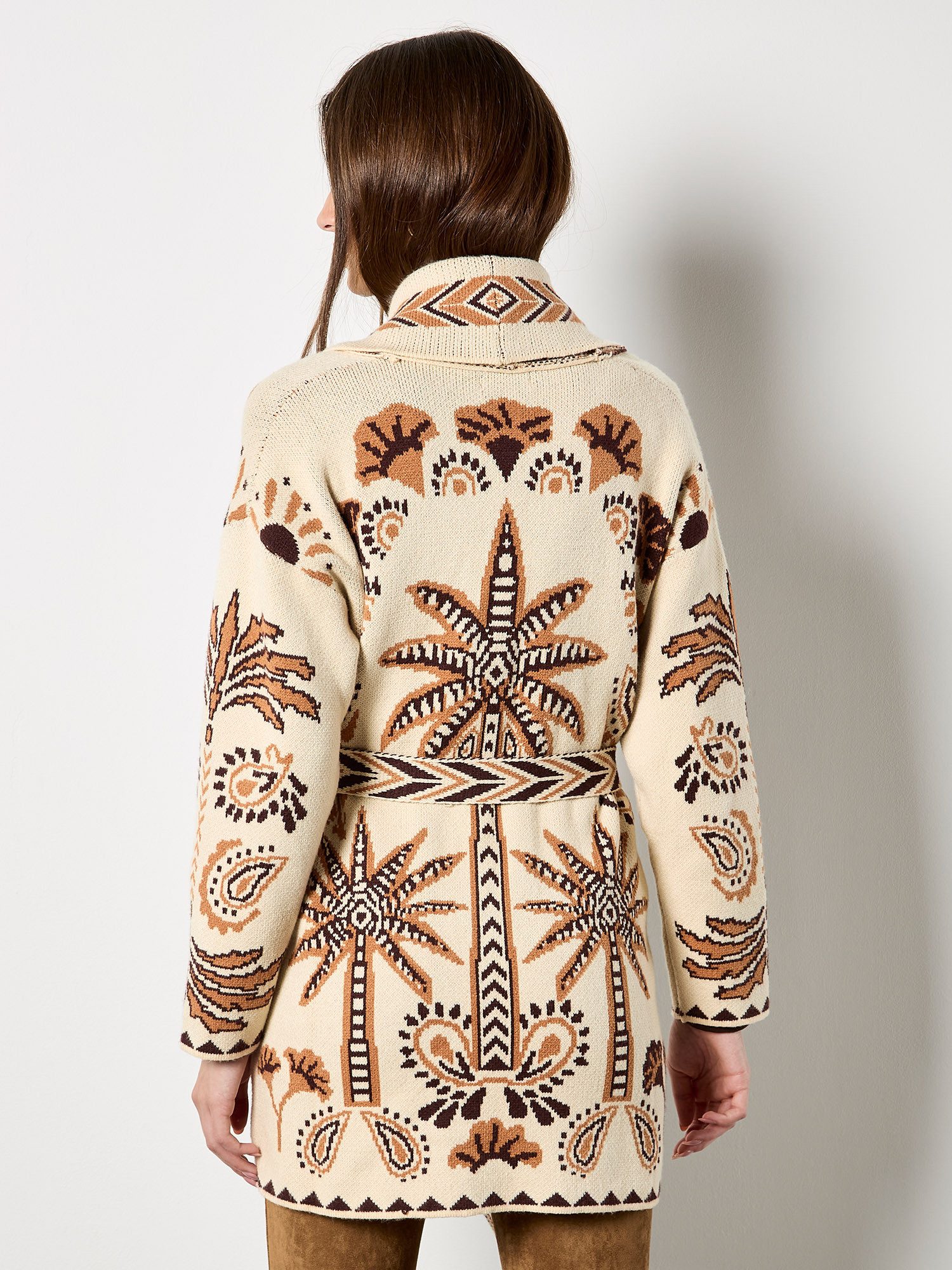 Apricot Cardigan Gemusterter Cardigan (2-tlg., mit Stoffgürtel) mit Schalkragen