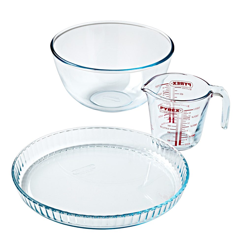 PYREX Aufbewahrungsschüssel Pyrex - 913S665 - Backset - Bundle 3-teilig (1), (Set, 3er-Set, ineinander stapelbar), Made in France, hitzebeständig, spülmaschinengeeignet