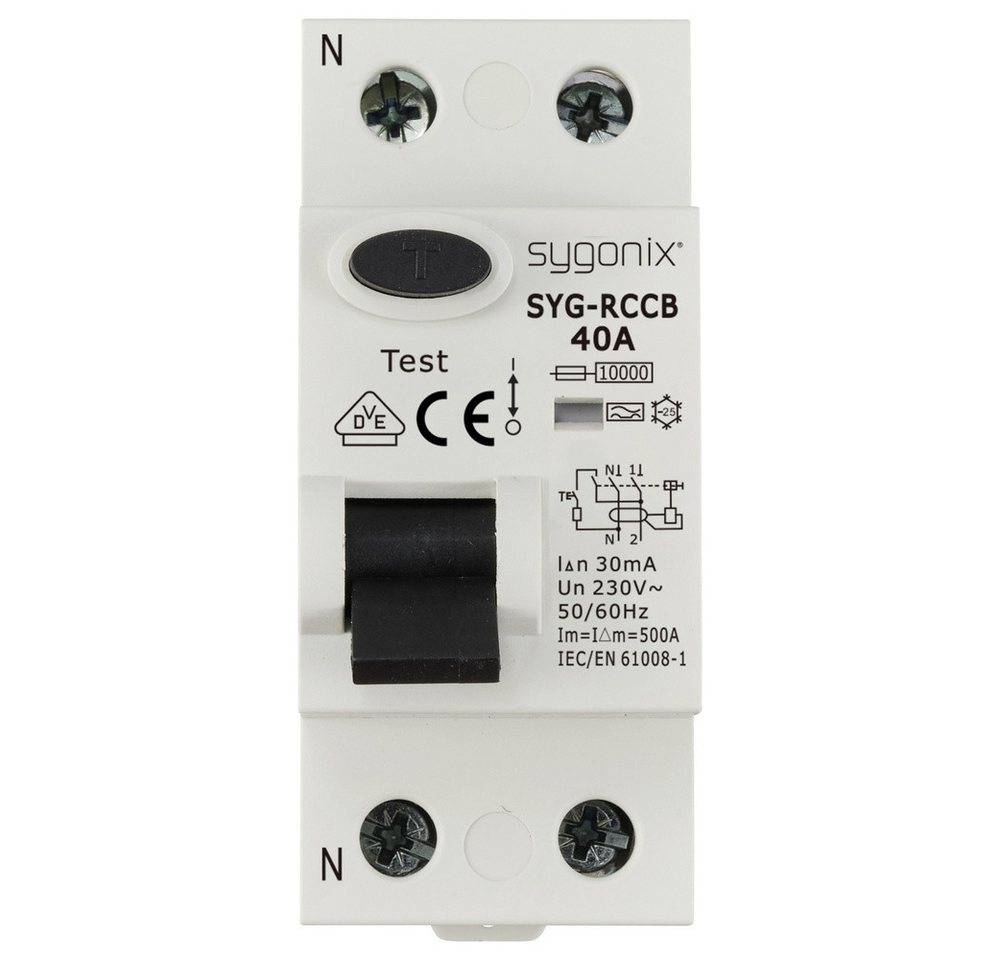 Thumbnail - Sygonix Sicherheitsrelais Sygonix SY-6438016 SYG-RCCB 1P+N/A40/10kA/30mA Fehlerstrom-Schutzschal
