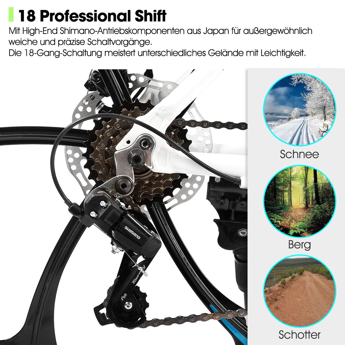 HILAND Mountainbike 26 Zoll Mountainbike für Erwachsene für Männer, Frauen, Studenten, 3-Speichen-Räder, 18-Gang, mit Schutzblechen, Doppelscheibenbremsen