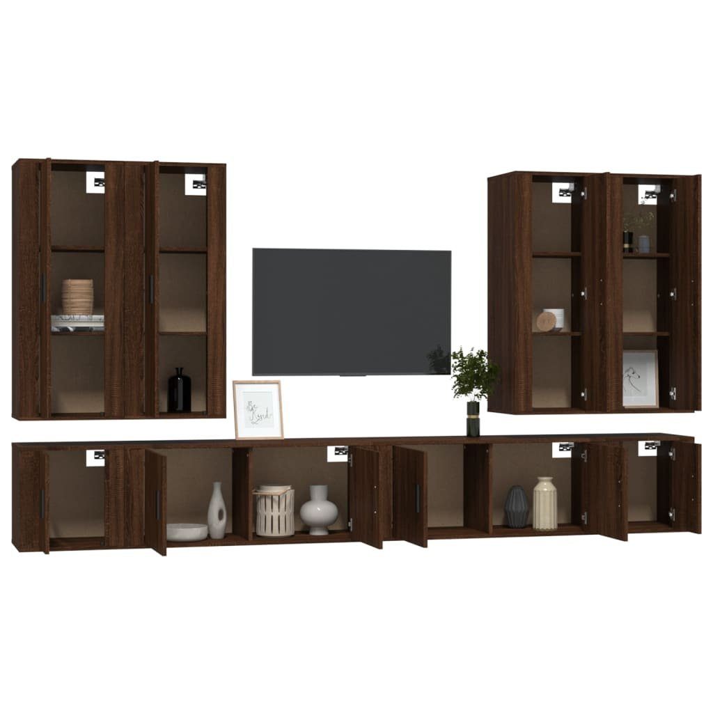 Eiche (8-St) vidaXL Braune Eichen-Optik Braun TV-Schrank-Set Holzwerkstoff 8-tlg. TV-Schrank