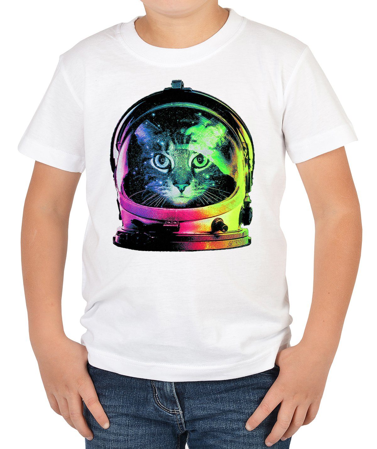 lustiges Katzenshirt Space Kindershirt Katzen buntes Kinder Shirts - Print-Shirt Tini Motiv Cat / für :